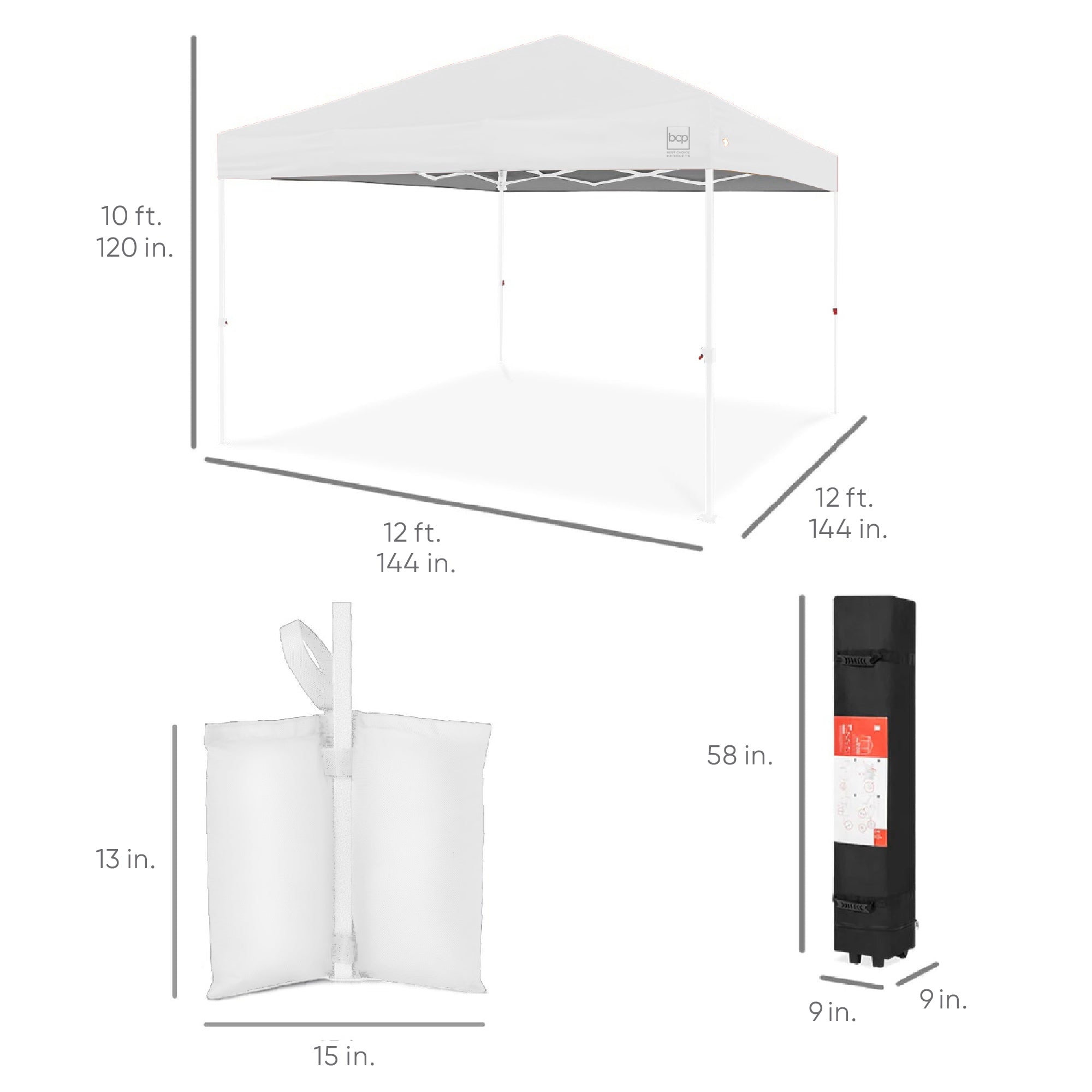 One-Person Setup Instant Pop Up Canopy w/ Case, 4 Weight Bags - 12x12ft - Image 112