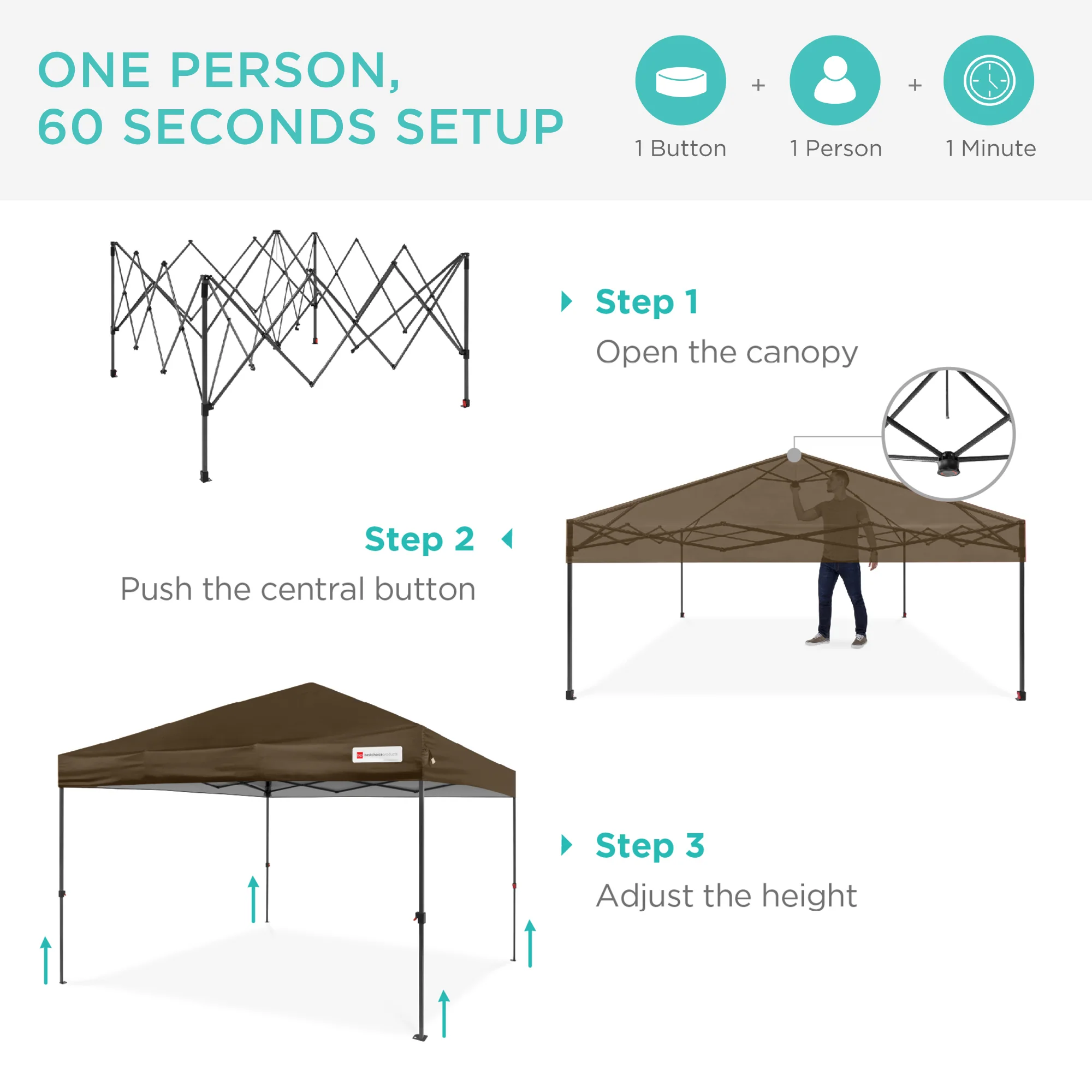 One-Person Setup Instant Pop Up Canopy w/ Case, 4 Weight Bags - 12x12ft - Image 114