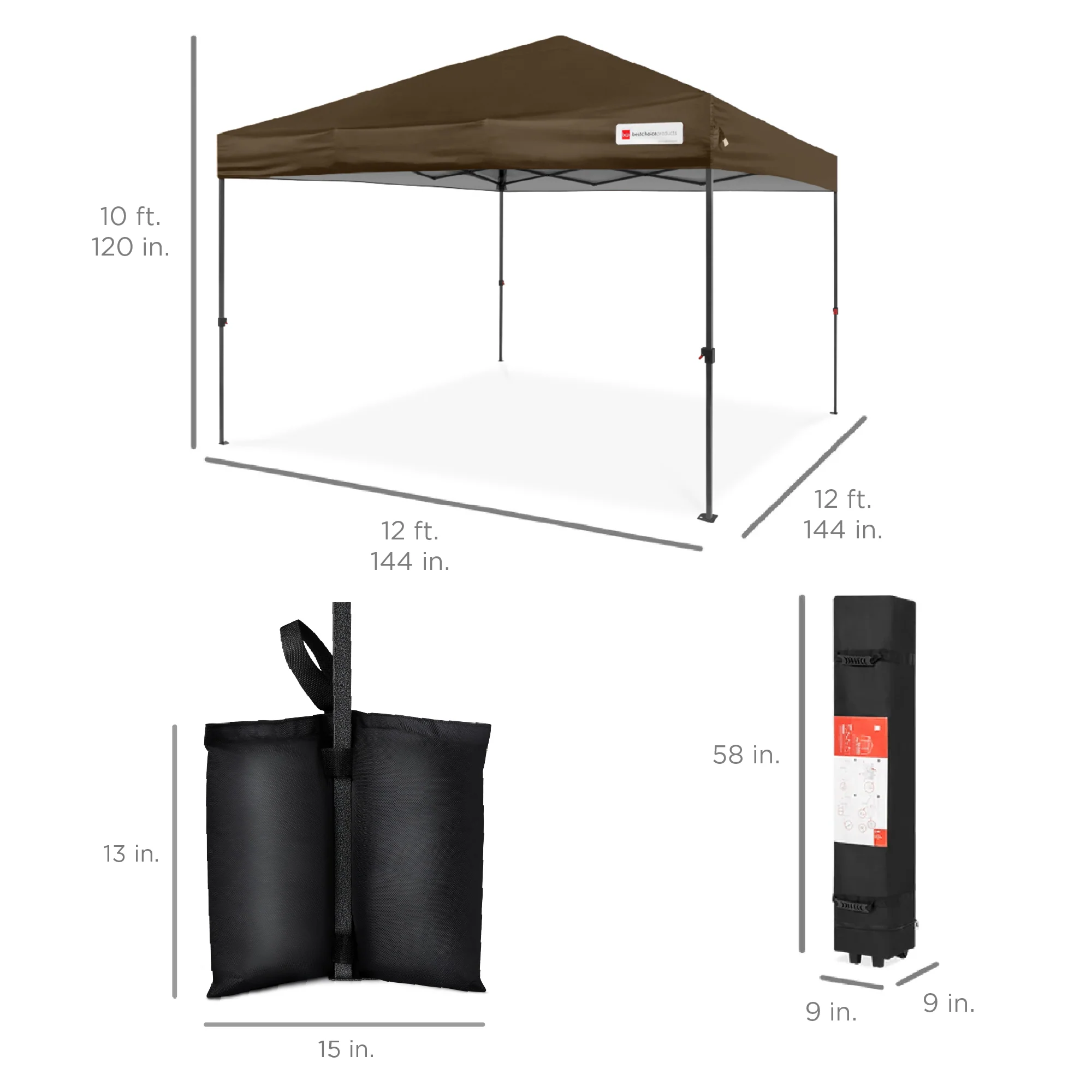 One-Person Setup Instant Pop Up Canopy w/ Case, 4 Weight Bags - 12x12ft - Image 120