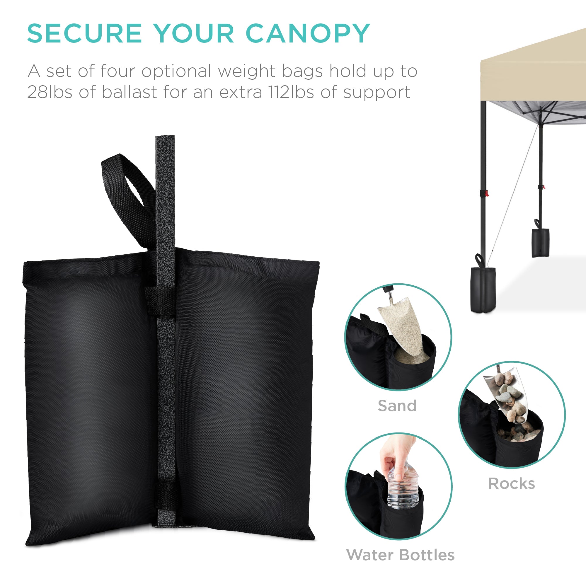 One-Person Setup Instant Pop Up Canopy w/ Case, 4 Weight Bags - 12x12ft - Image 125