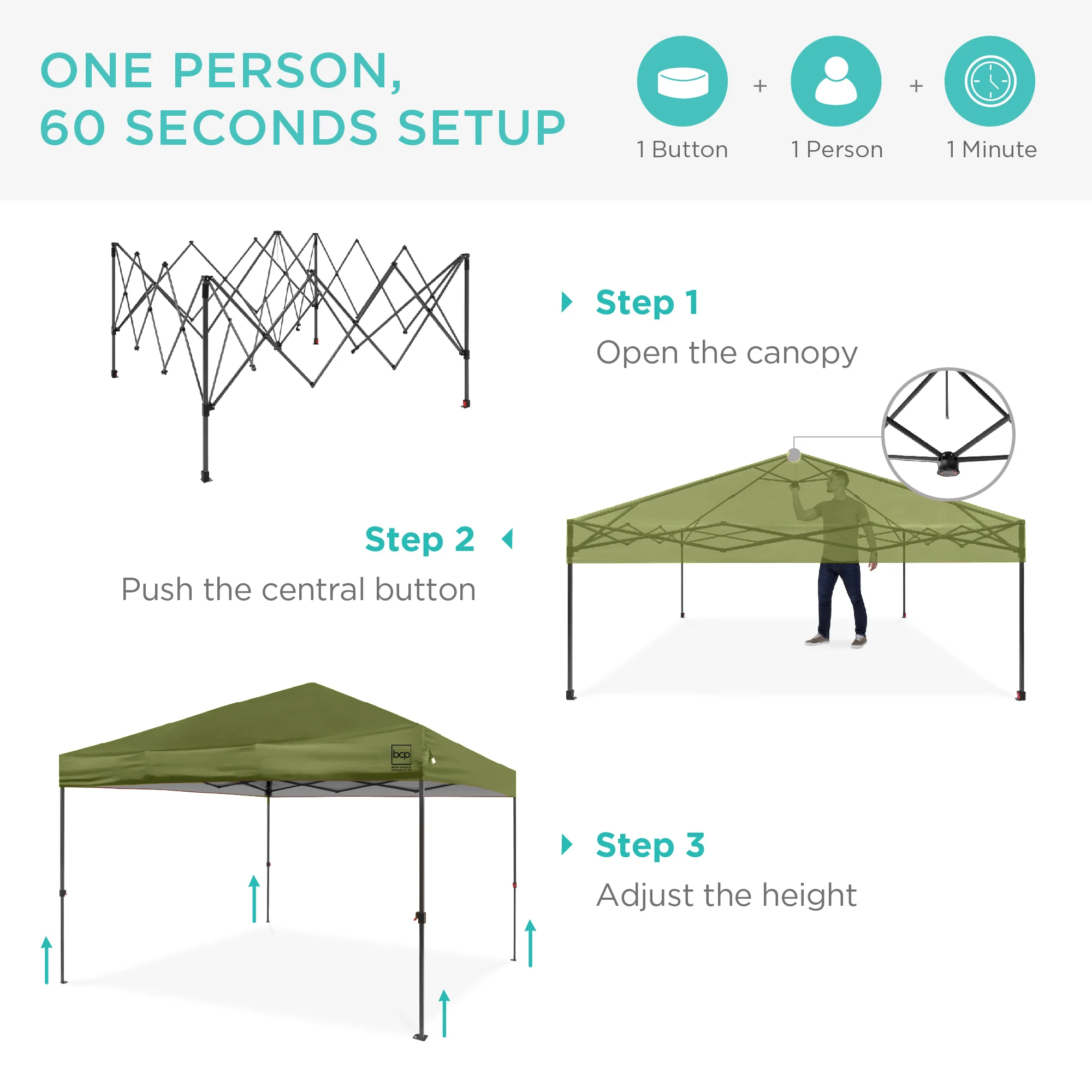 One-Person Setup Instant Pop Up Canopy w/ Case, 4 Weight Bags - 12x12ft - Image 130