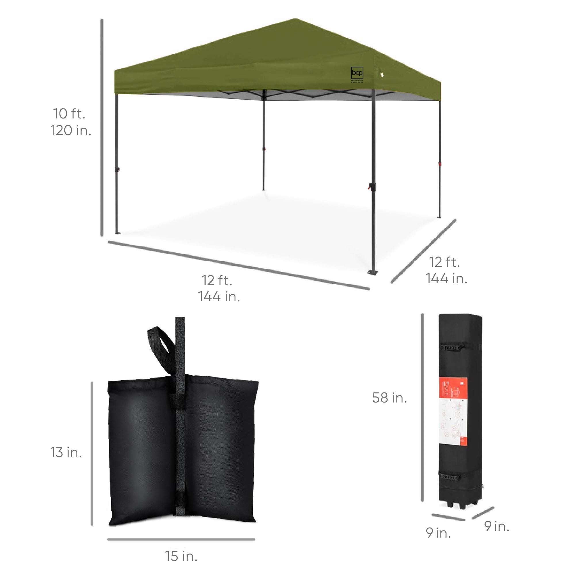 One-Person Setup Instant Pop Up Canopy w/ Case, 4 Weight Bags - 12x12ft - Image 136