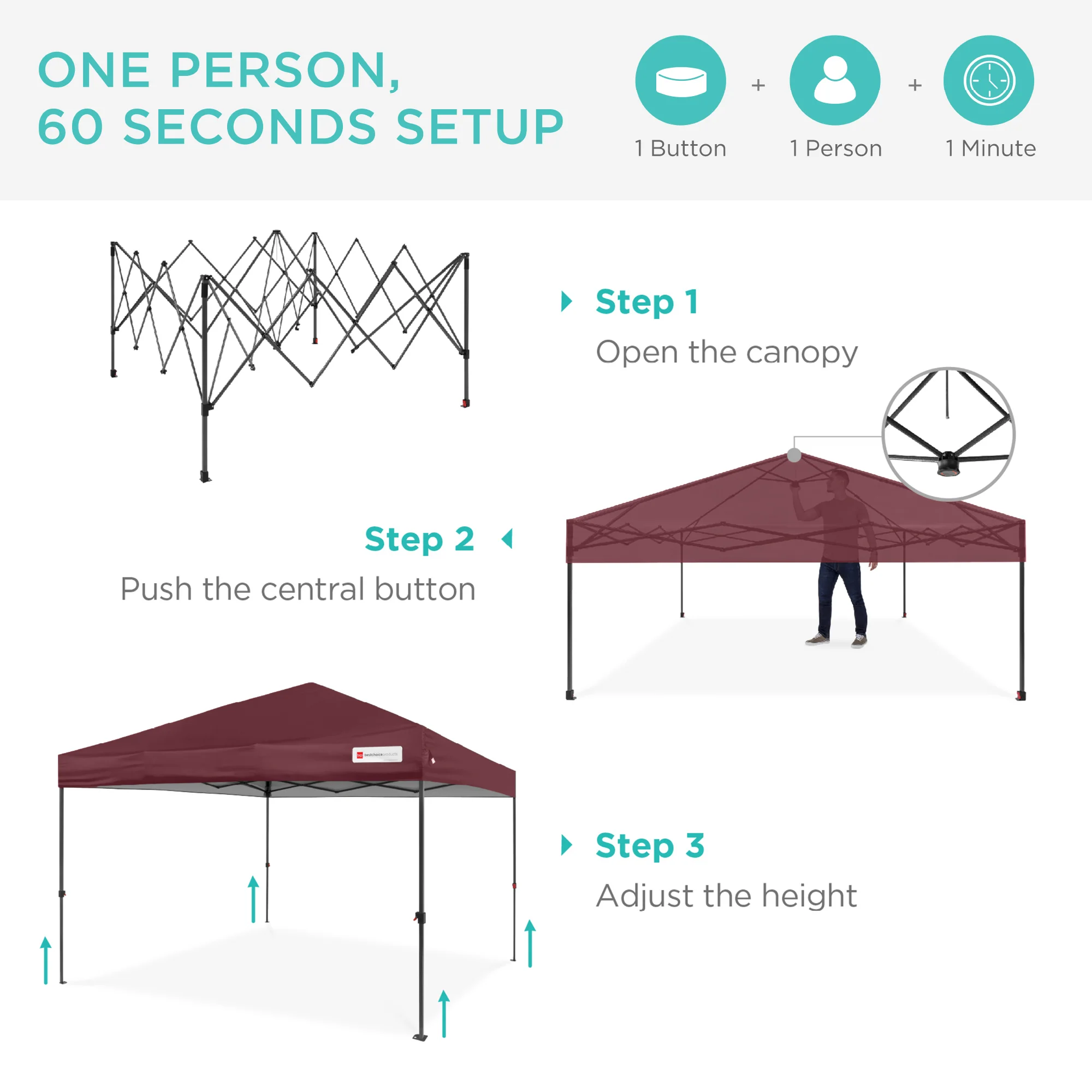 One-Person Setup Instant Pop Up Canopy w/ Case, 4 Weight Bags - 12x12ft - Image 138