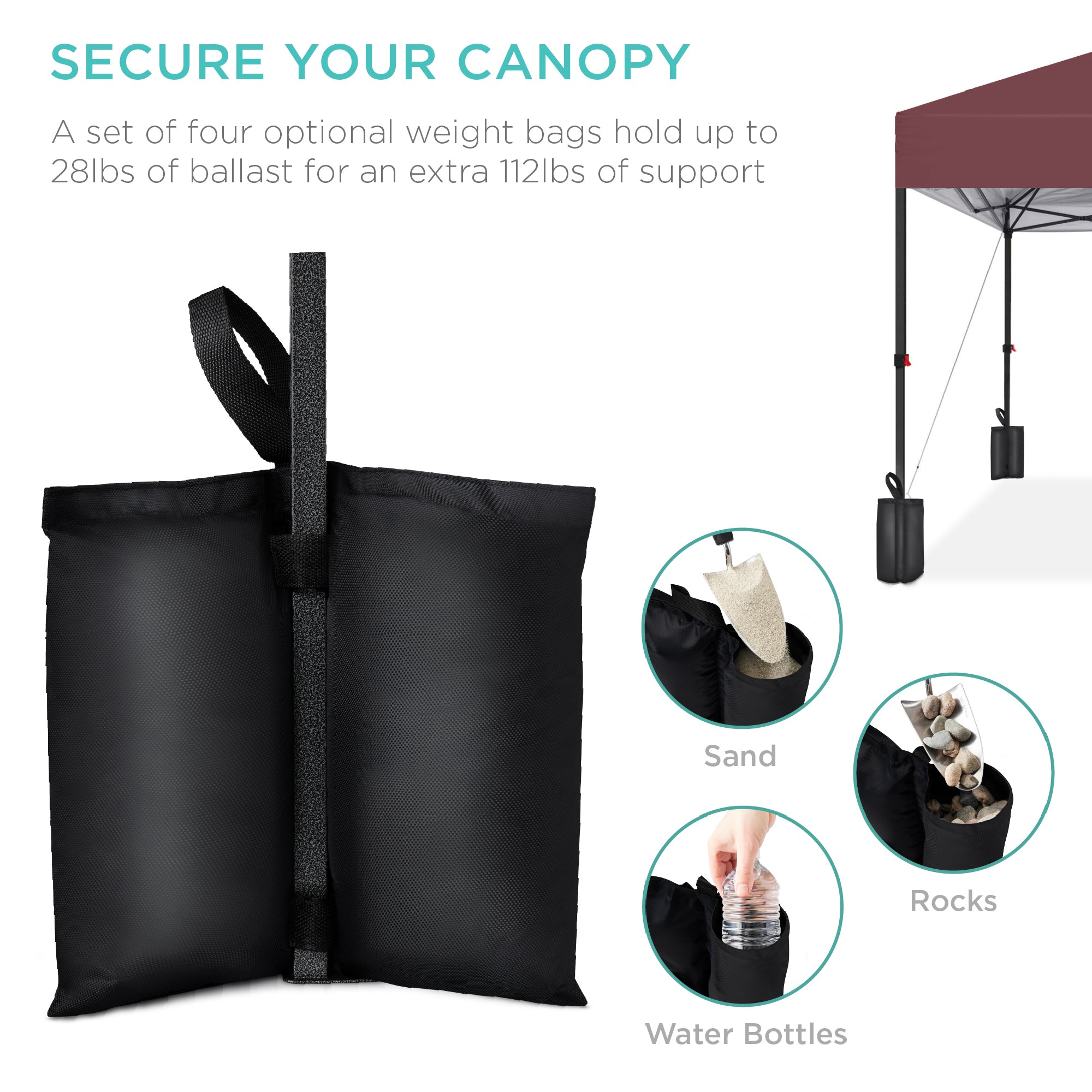One-Person Setup Instant Pop Up Canopy w/ Case, 4 Weight Bags - 12x12ft - Image 141