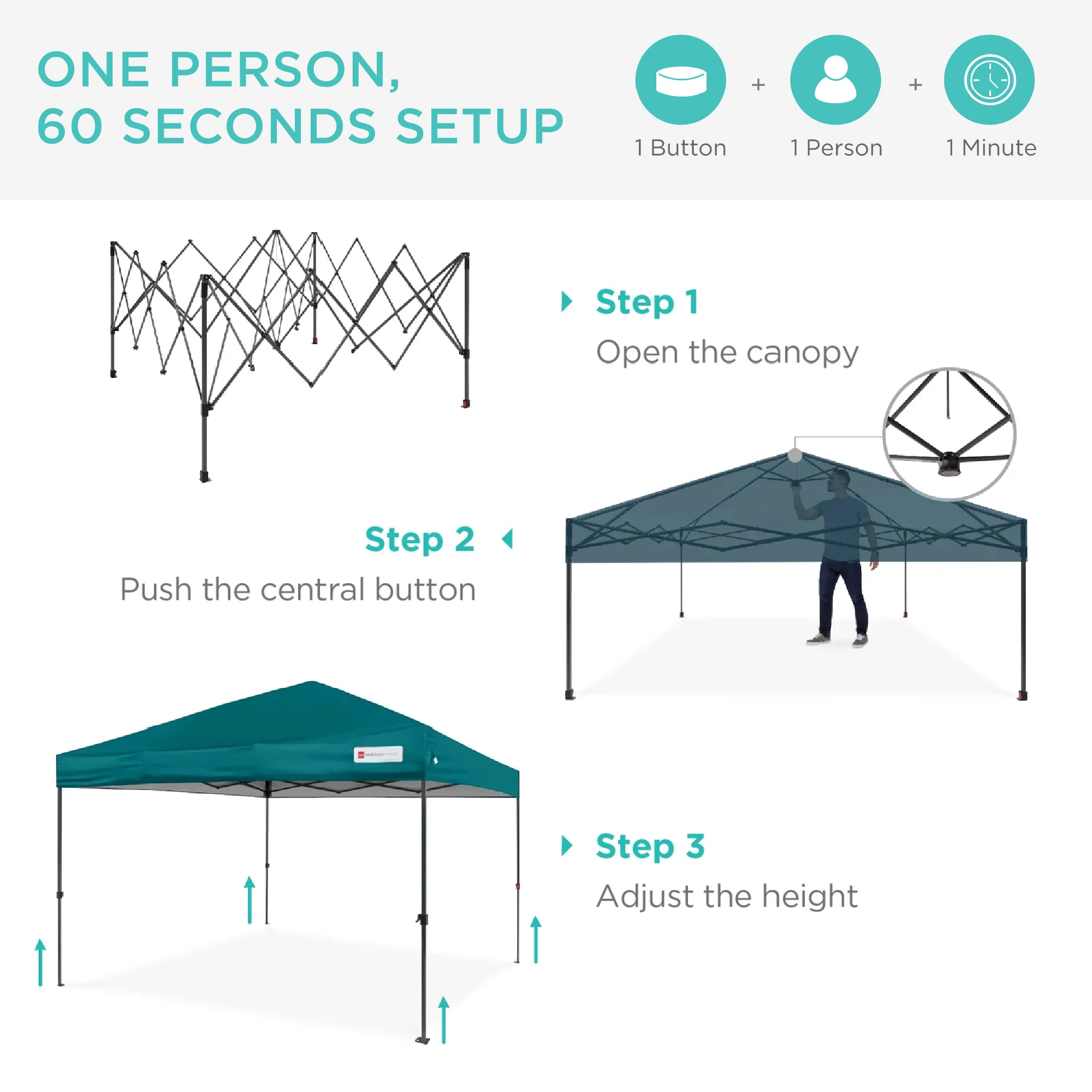 One-Person Setup Instant Pop Up Canopy w/ Case, 4 Weight Bags - 12x12ft - Image 146