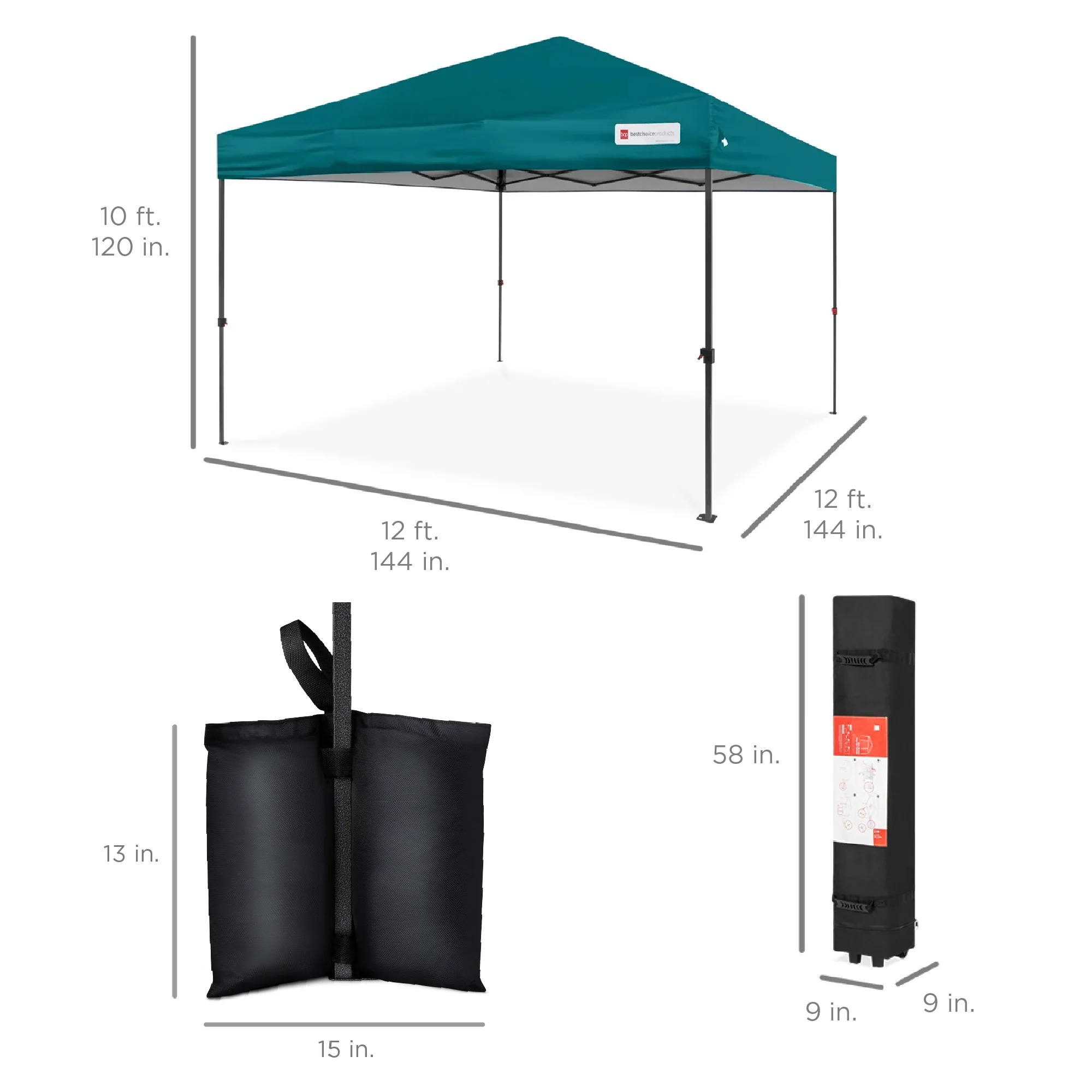 One-Person Setup Instant Pop Up Canopy w/ Case, 4 Weight Bags - 12x12ft - Image 152