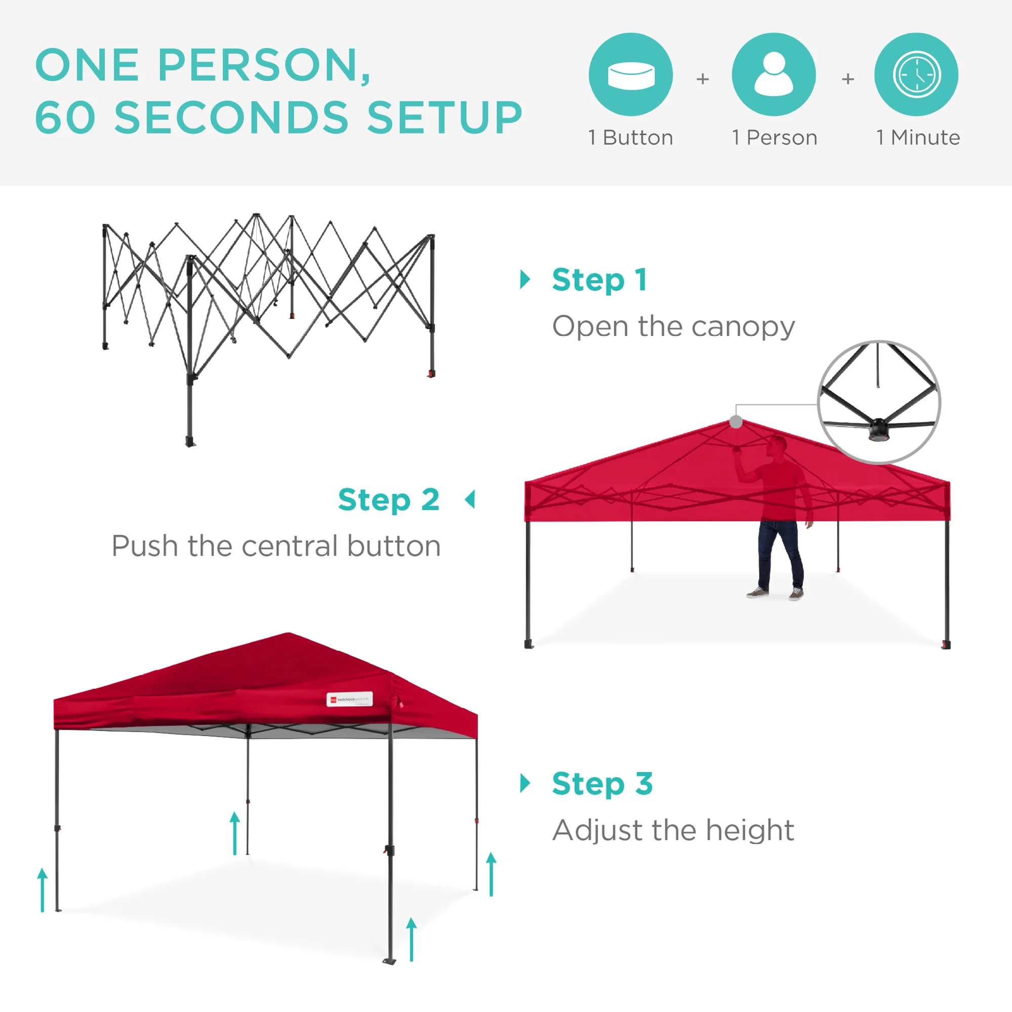 One-Person Setup Instant Pop Up Canopy w/ Case, 4 Weight Bags - 12x12ft - Image 154
