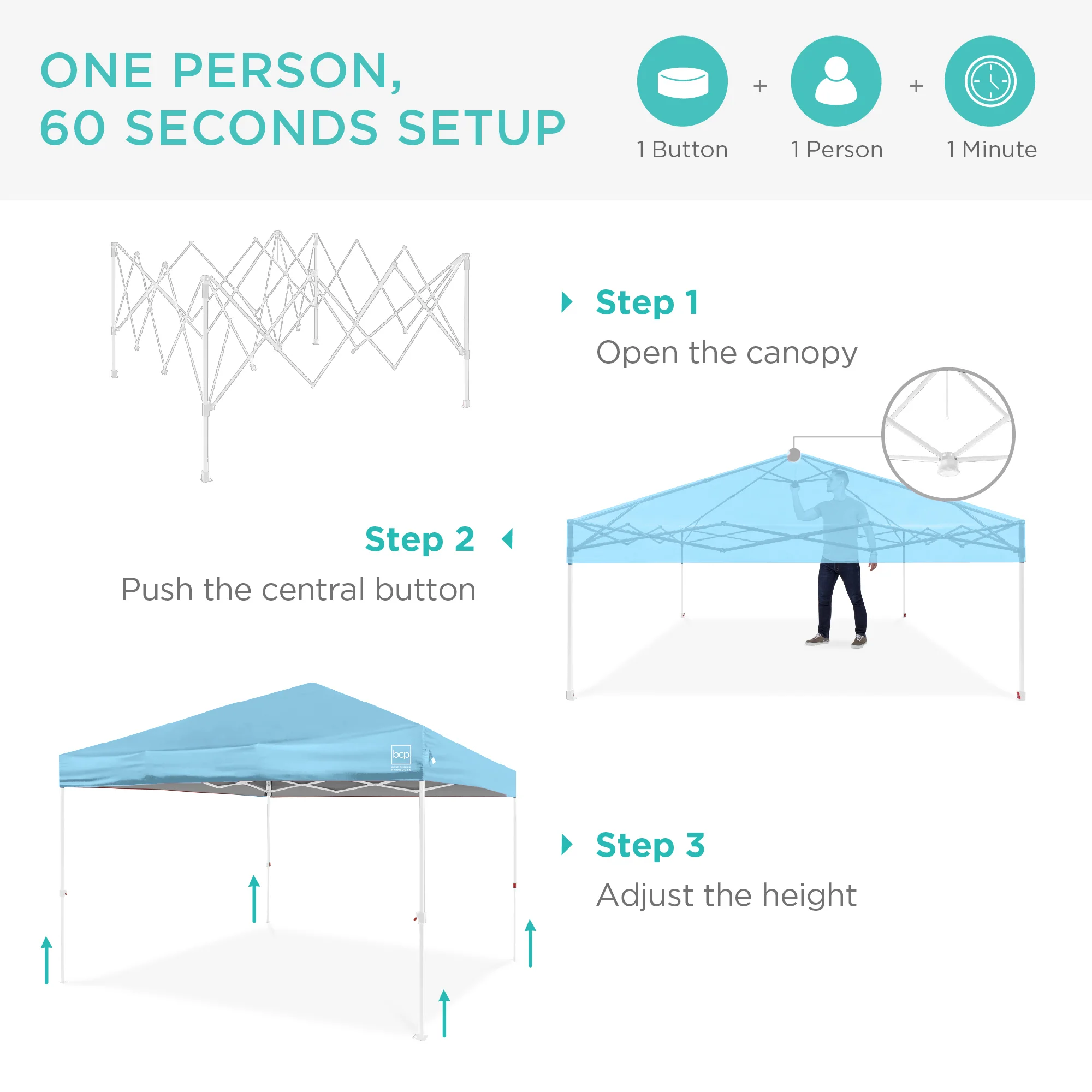 One-Person Setup Instant Pop Up Canopy w/ Case, 4 Weight Bags - 12x12ft - Image 18