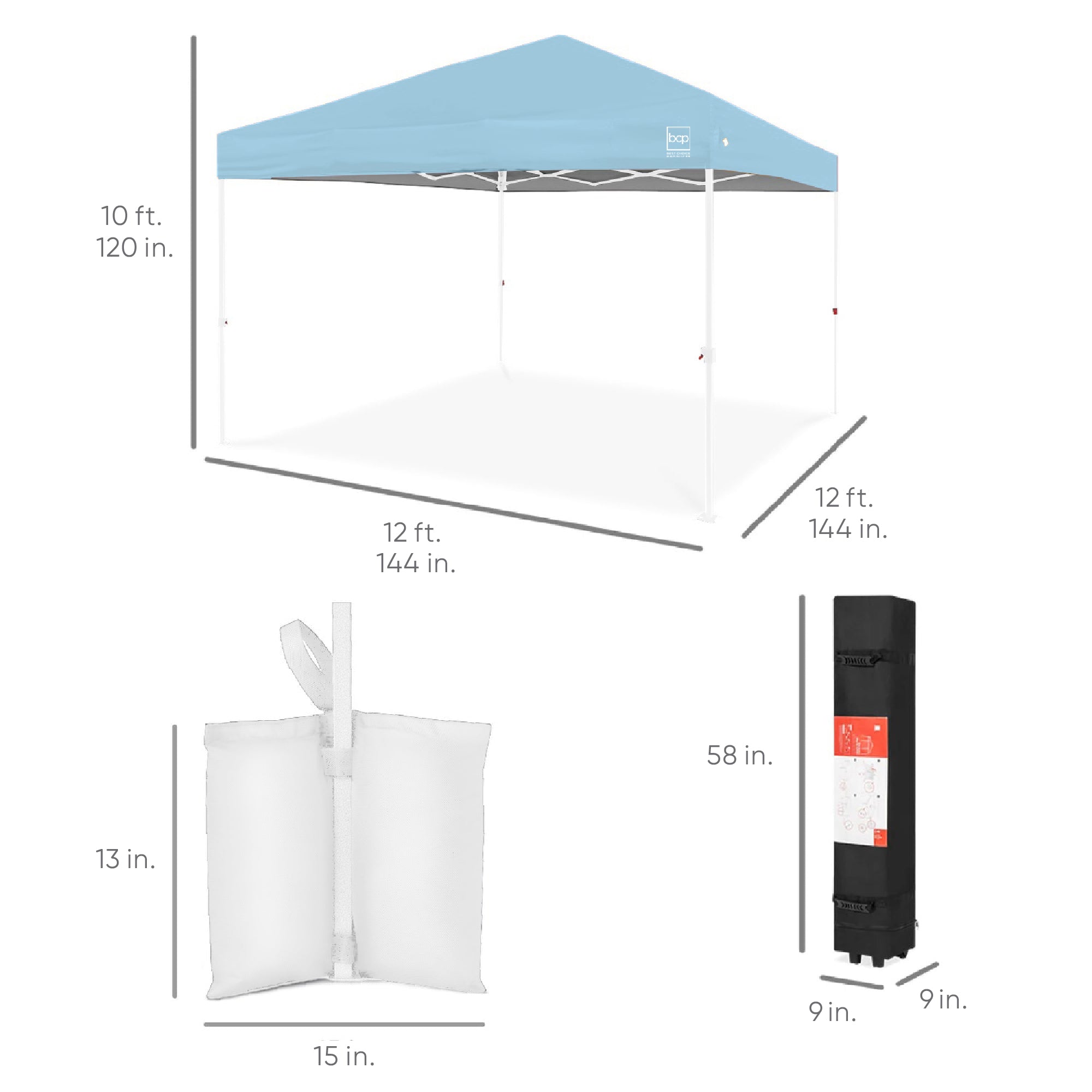 One-Person Setup Instant Pop Up Canopy w/ Case, 4 Weight Bags - 12x12ft - Image 24