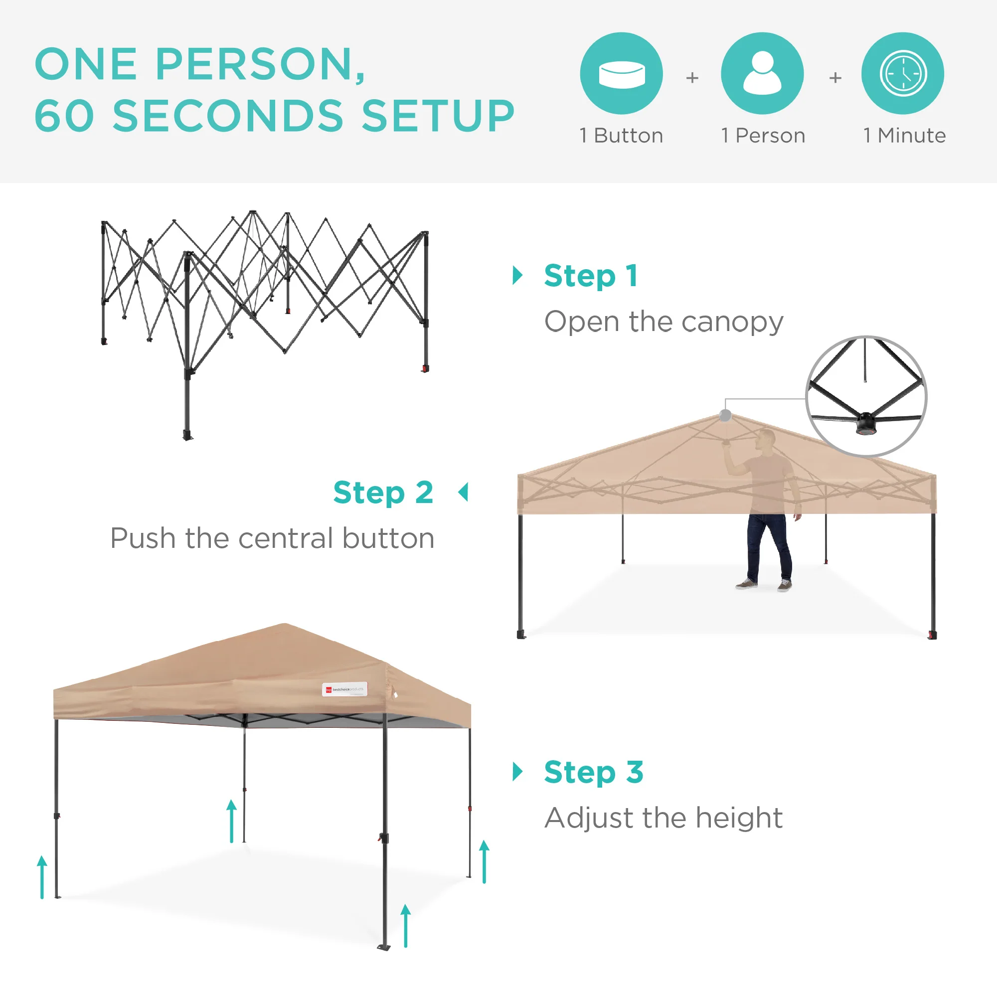 One-Person Setup Instant Pop Up Canopy w/ Case, 4 Weight Bags - 12x12ft - Image 26