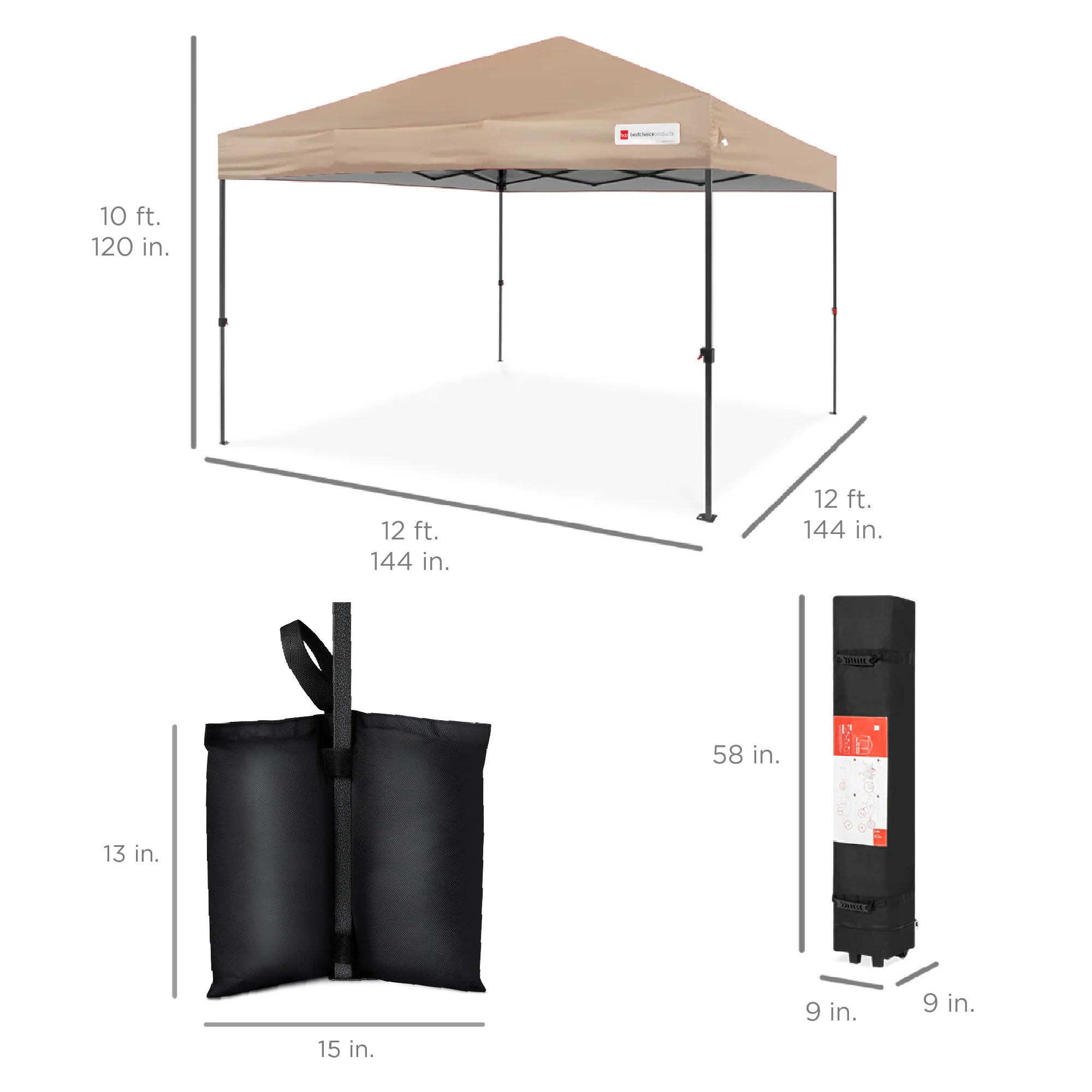 One-Person Setup Instant Pop Up Canopy w/ Case, 4 Weight Bags - 12x12ft - Image 31