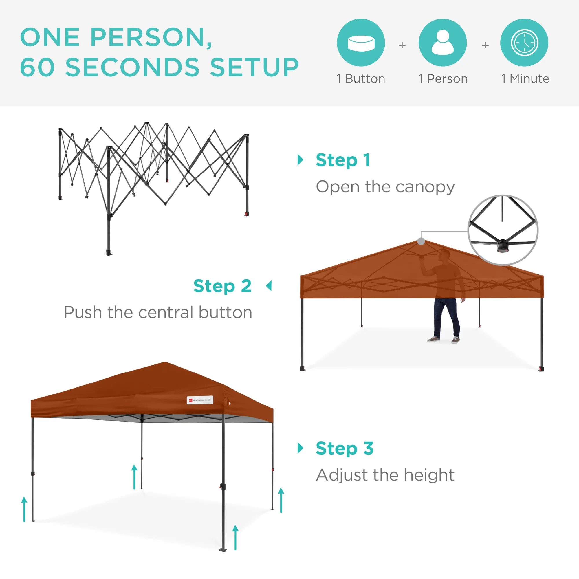 One-Person Setup Instant Pop Up Canopy w/ Case, 4 Weight Bags - 12x12ft - Image 33
