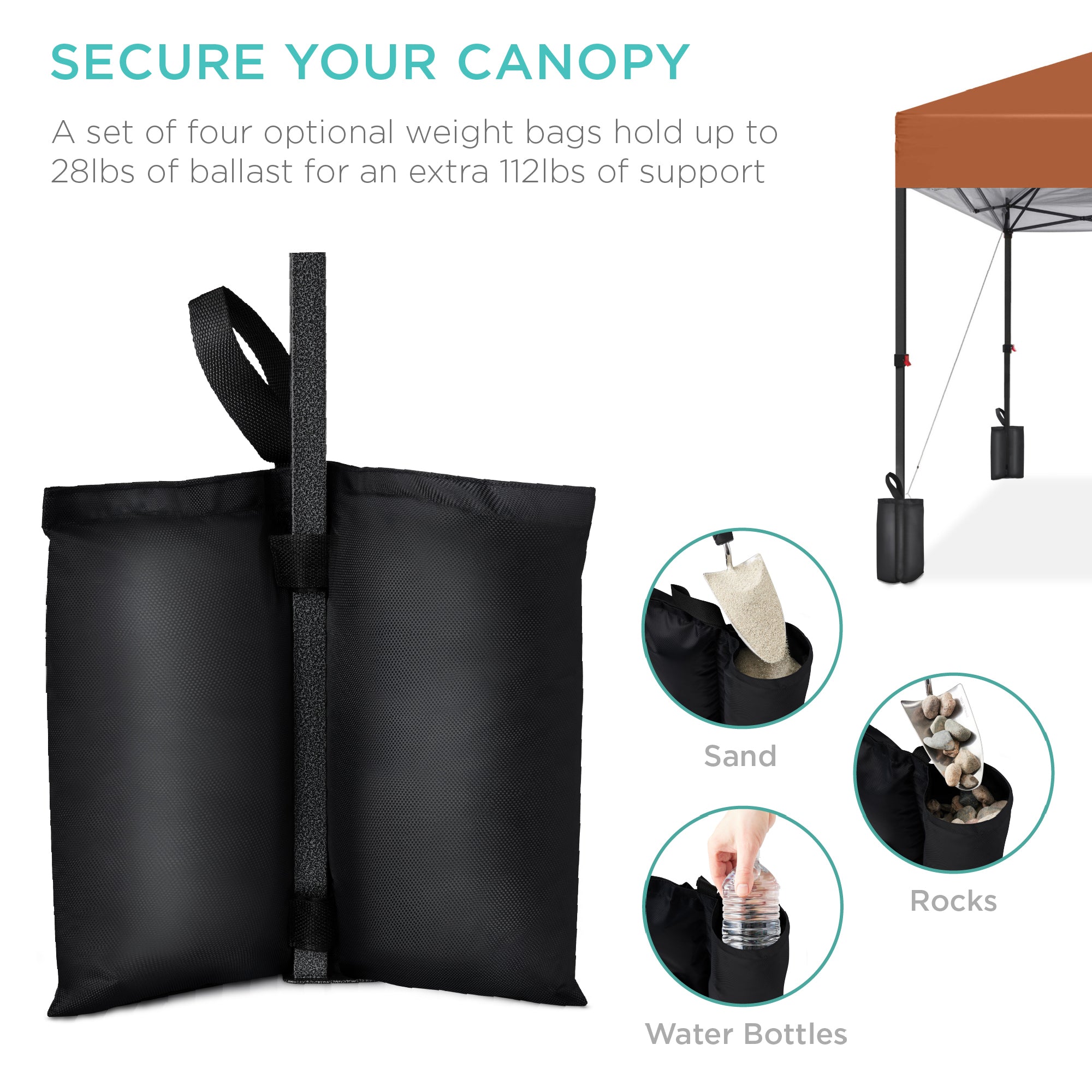 One-Person Setup Instant Pop Up Canopy w/ Case, 4 Weight Bags - 12x12ft - Image 36