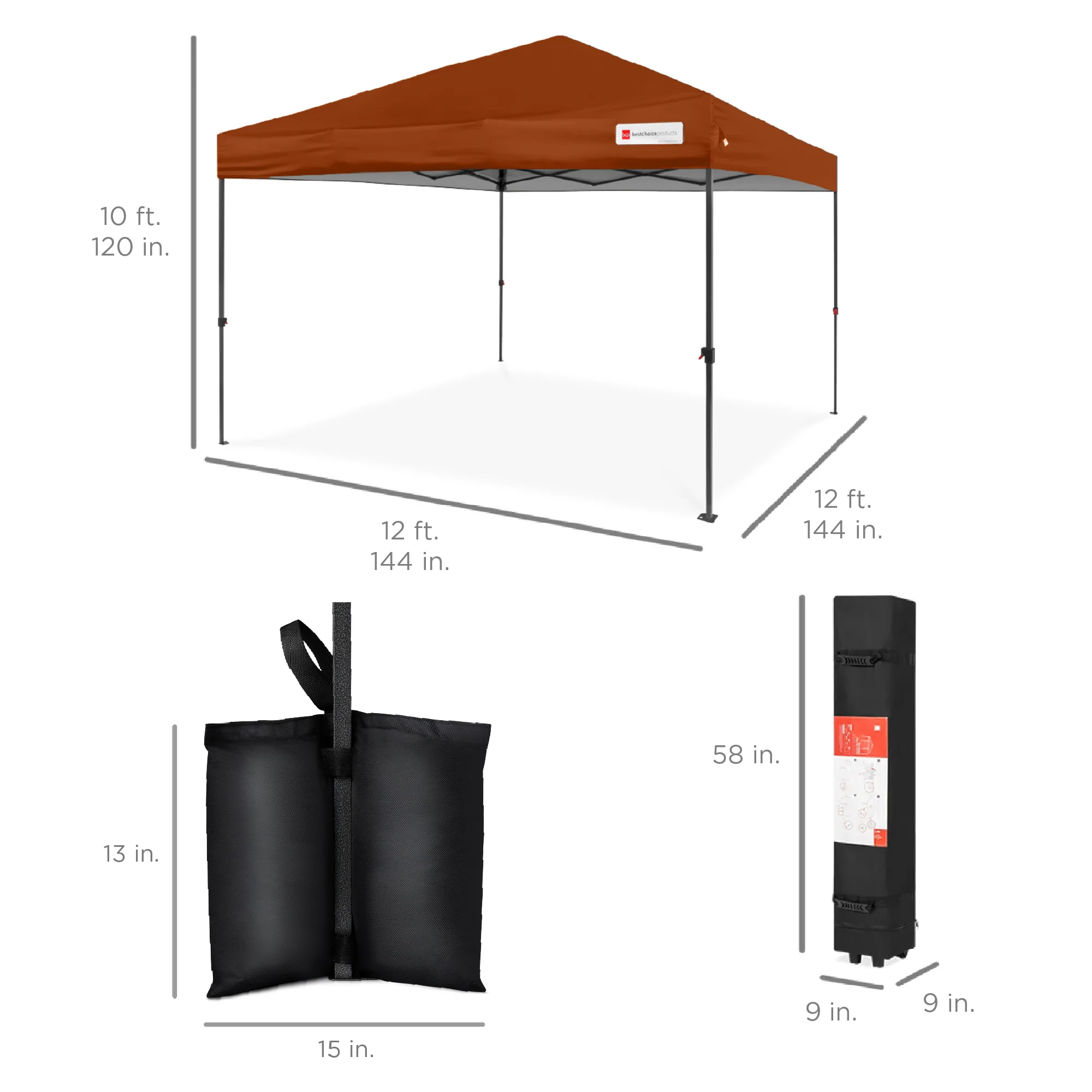One-Person Setup Instant Pop Up Canopy w/ Case, 4 Weight Bags - 12x12ft - Image 39