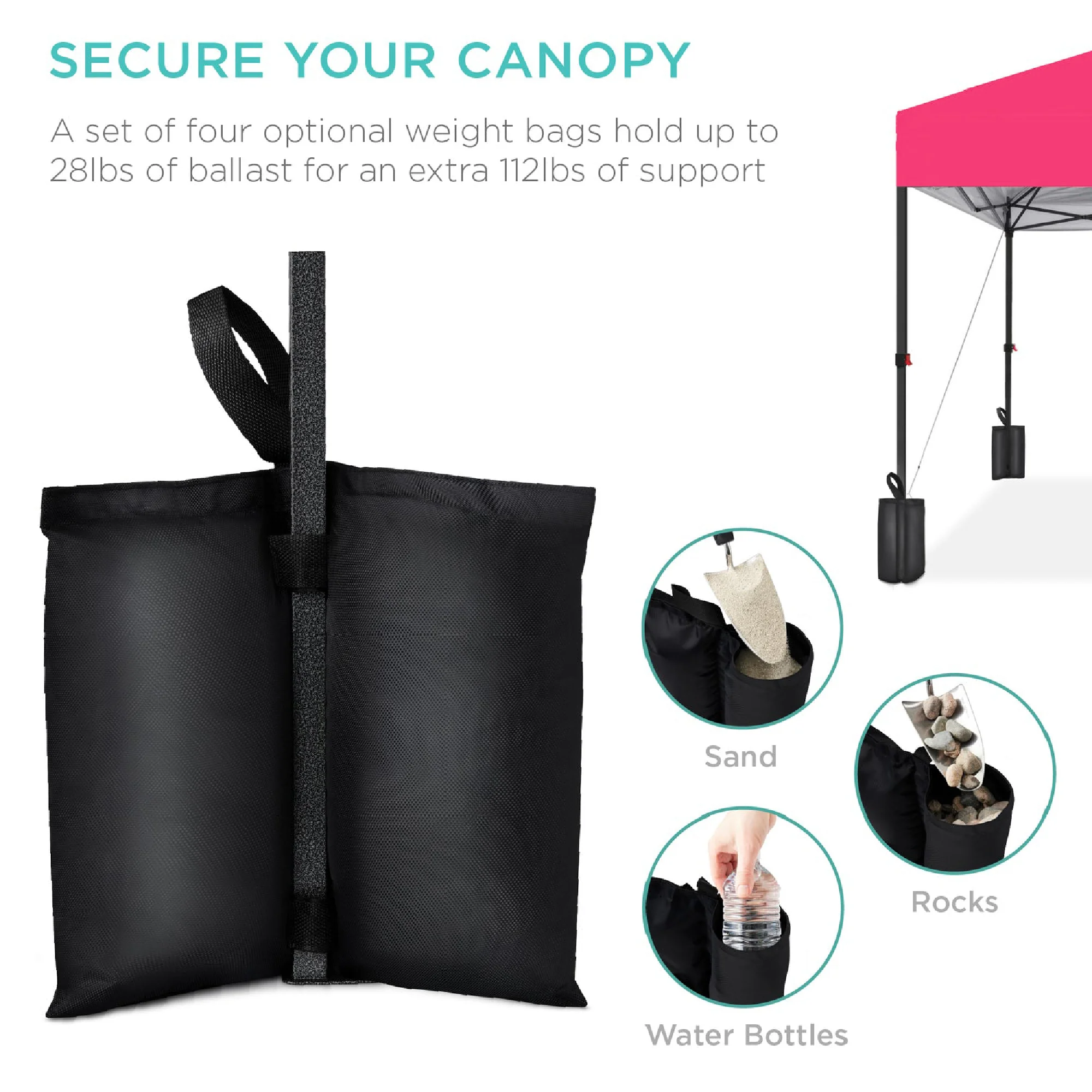 One-Person Setup Instant Pop Up Canopy w/ Case, 4 Weight Bags - 12x12ft - Image 44