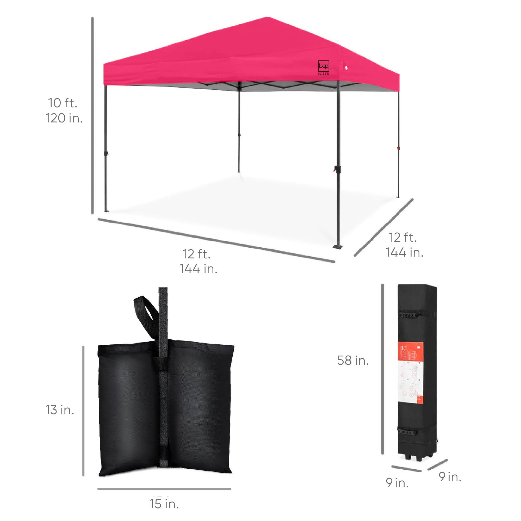One-Person Setup Instant Pop Up Canopy w/ Case, 4 Weight Bags - 12x12ft - Image 47