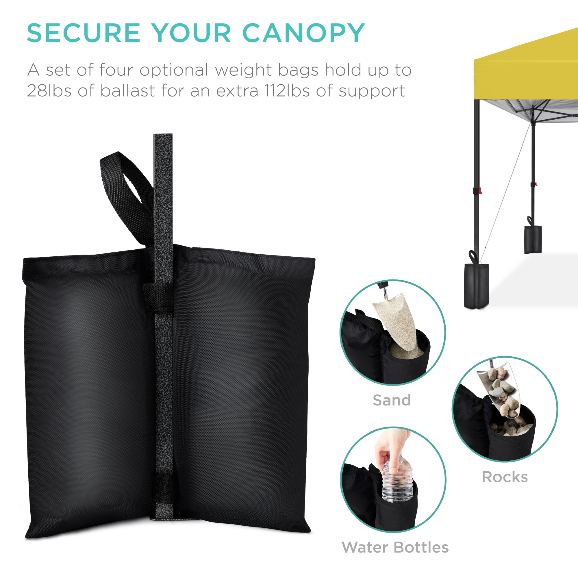 One-Person Setup Instant Pop Up Canopy w/ Case, 4 Weight Bags - 12x12ft - Image 5