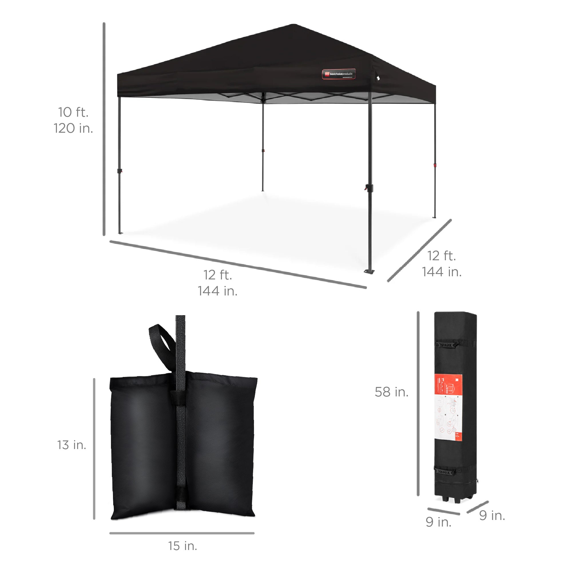 One-Person Setup Instant Pop Up Canopy w/ Case, 4 Weight Bags - 12x12ft - Image 55