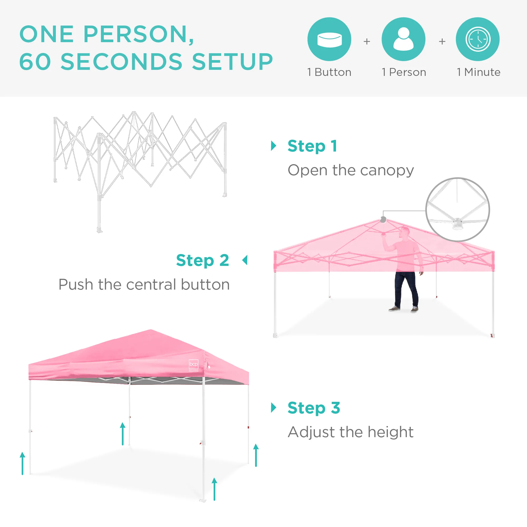 One-Person Setup Instant Pop Up Canopy w/ Case, 4 Weight Bags - 12x12ft - Image 57