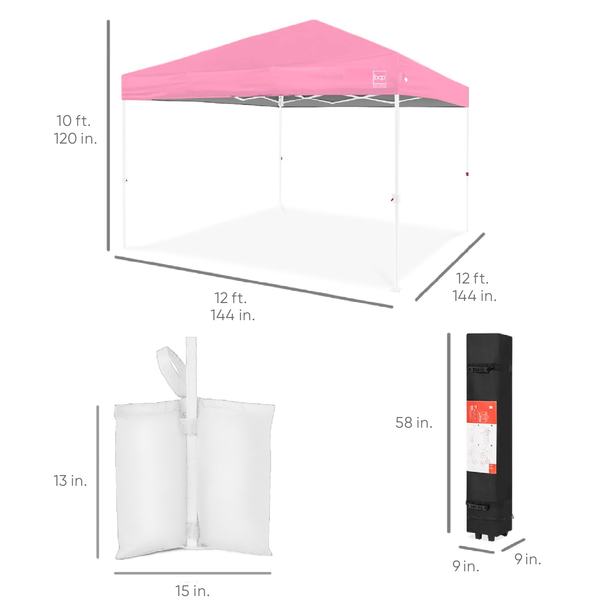 One-Person Setup Instant Pop Up Canopy w/ Case, 4 Weight Bags - 12x12ft - Image 63