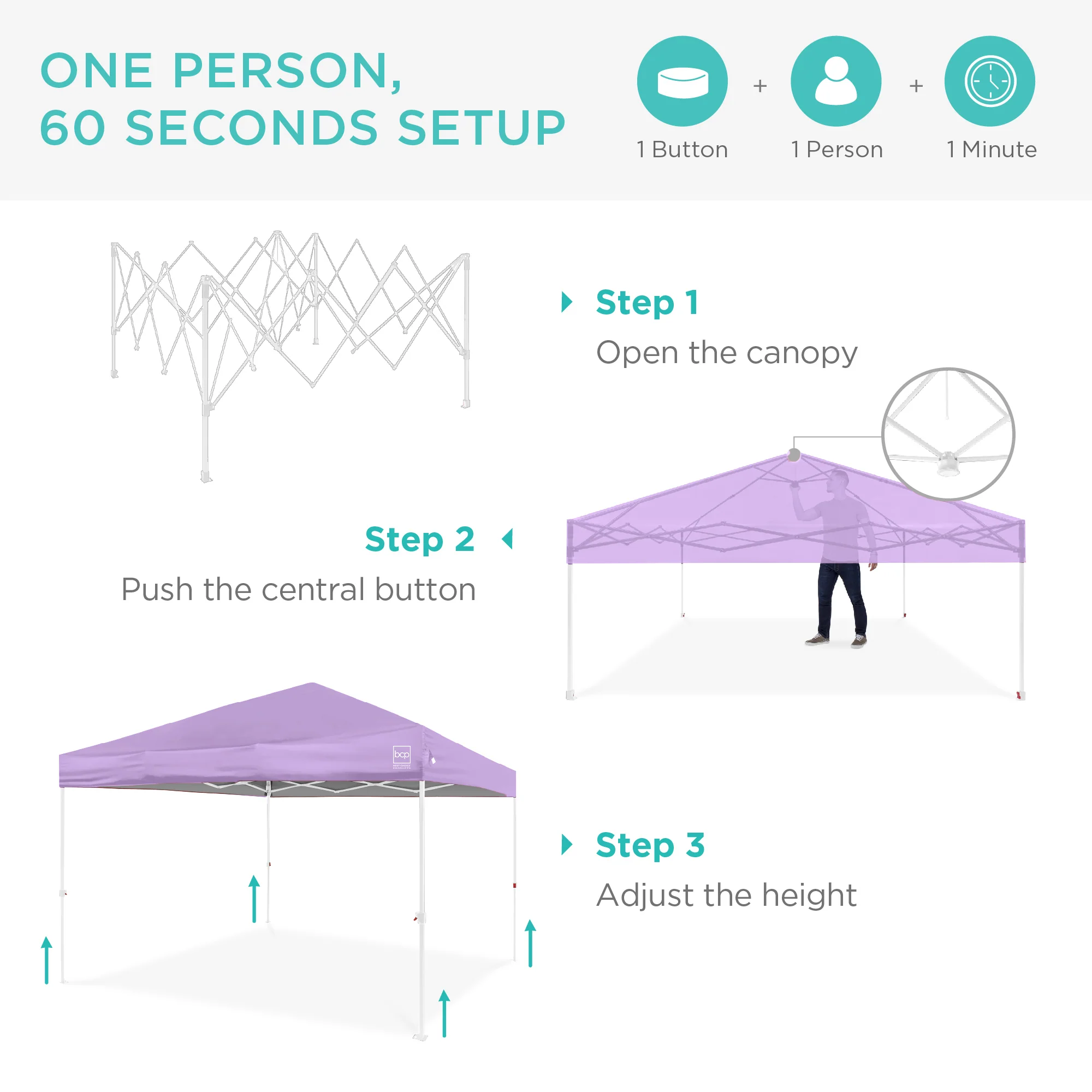 One-Person Setup Instant Pop Up Canopy w/ Case, 4 Weight Bags - 12x12ft - Image 65