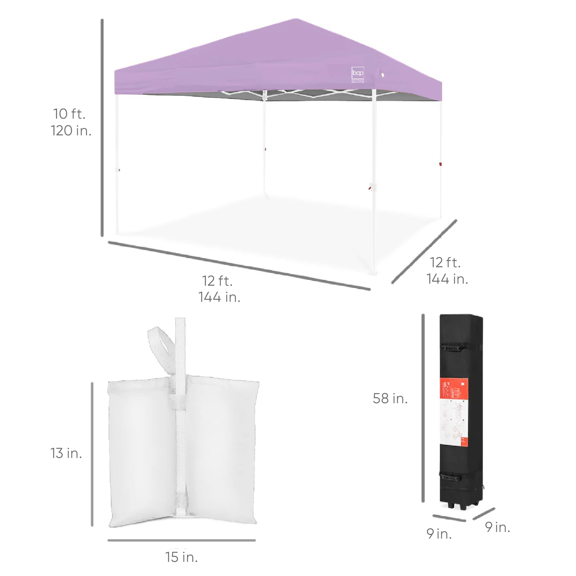 One-Person Setup Instant Pop Up Canopy w/ Case, 4 Weight Bags - 12x12ft - Image 71