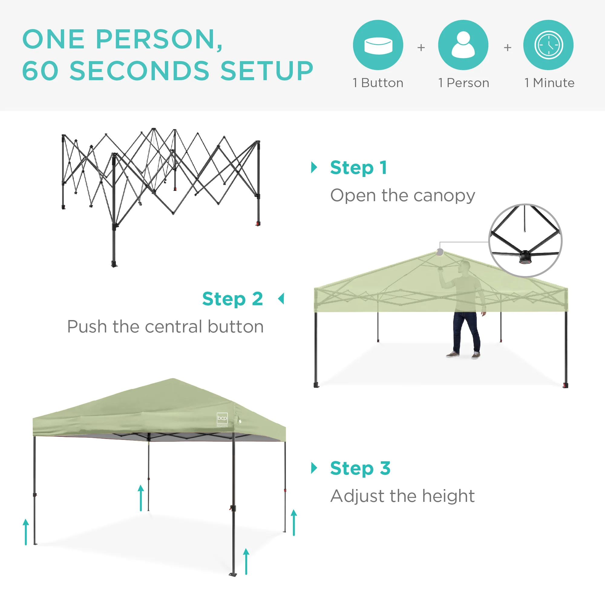 One-Person Setup Instant Pop Up Canopy w/ Case, 4 Weight Bags - 12x12ft - Image 73
