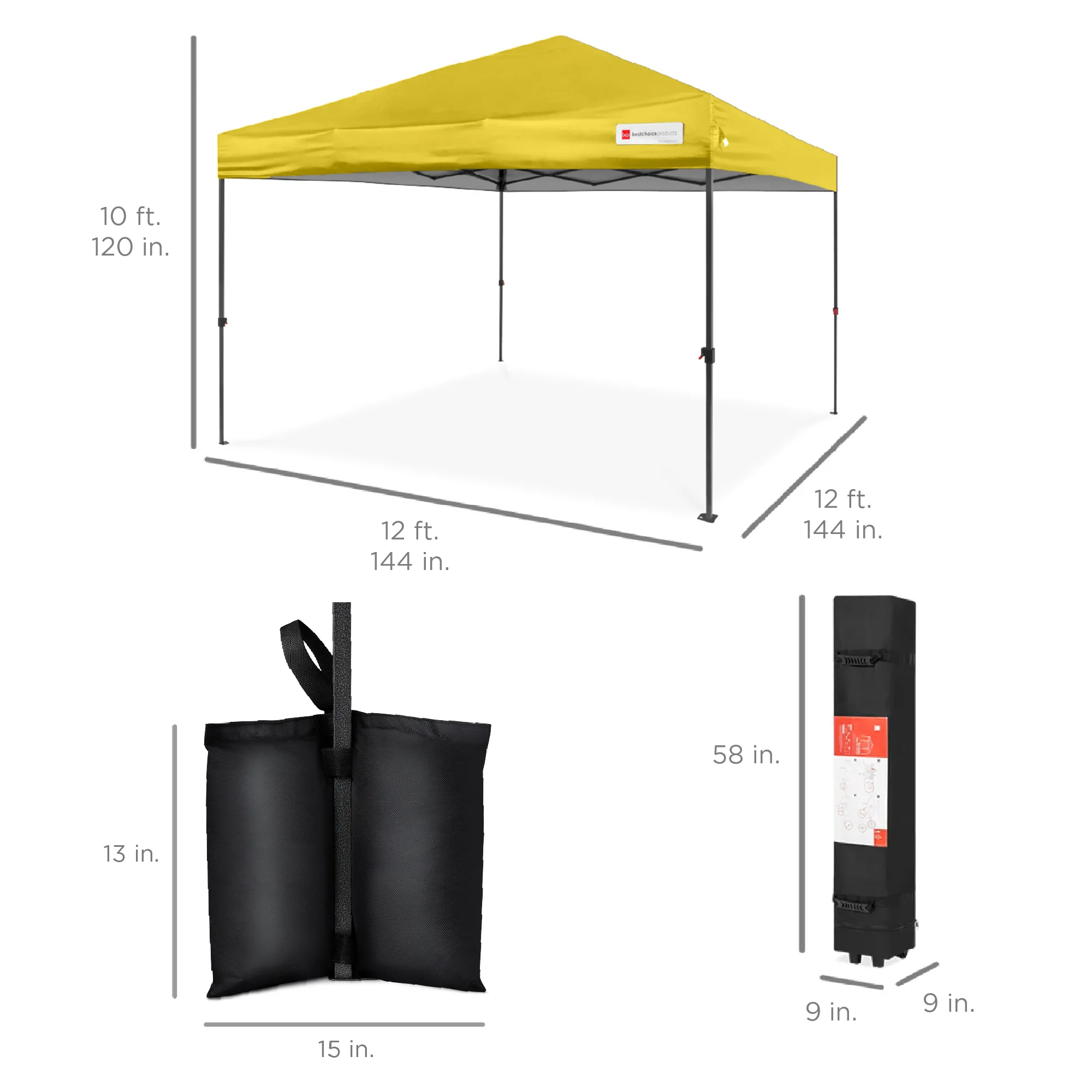 One-Person Setup Instant Pop Up Canopy w/ Case, 4 Weight Bags - 12x12ft - Image 8