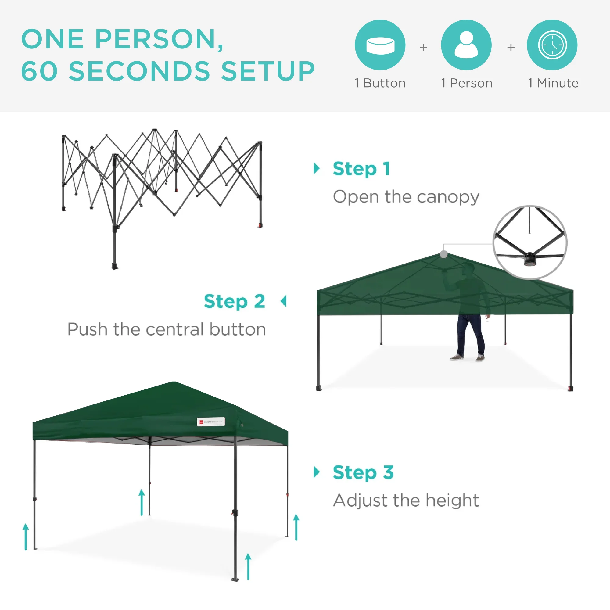 One-Person Setup Instant Pop Up Canopy w/ Case, 4 Weight Bags - 12x12ft - Image 81