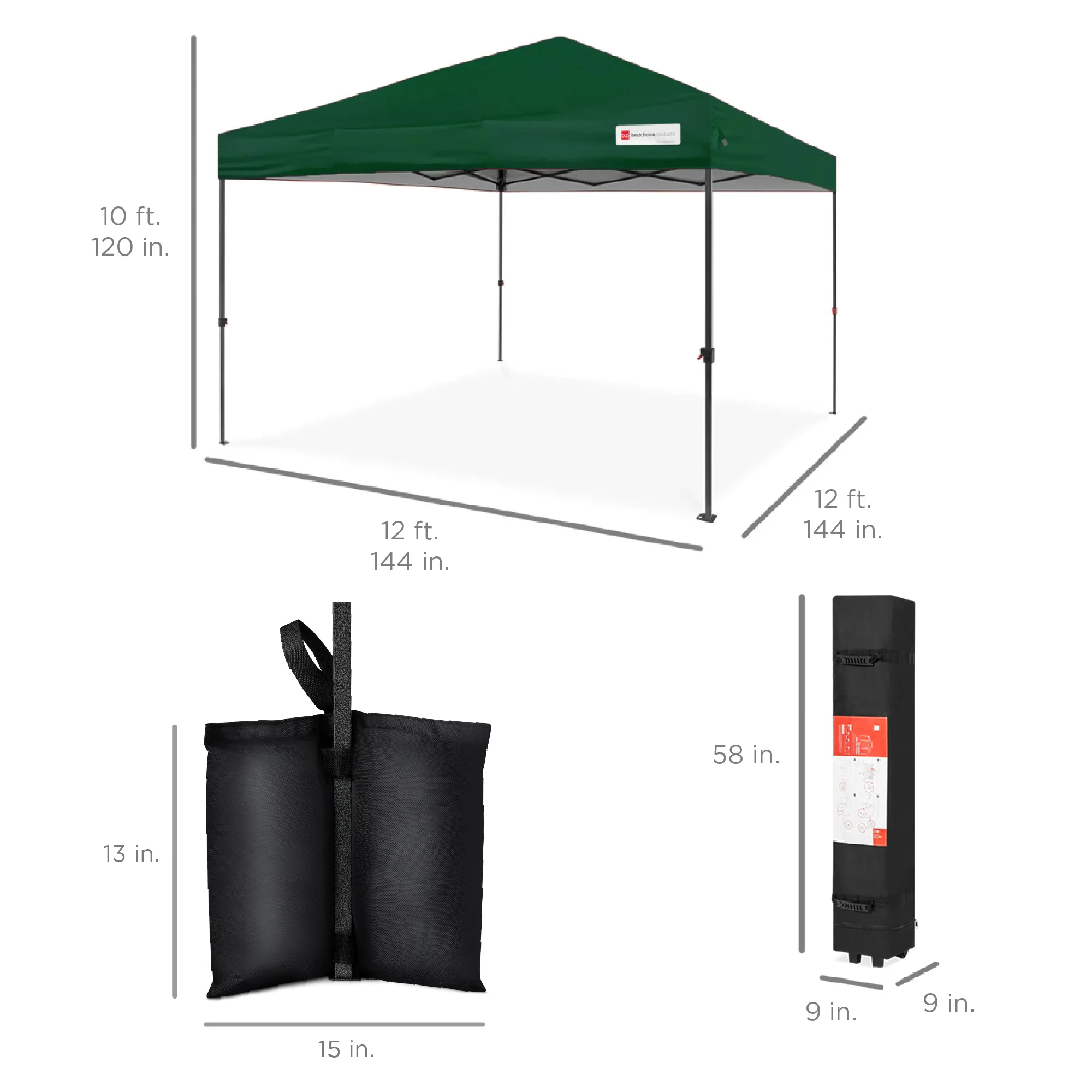 One-Person Setup Instant Pop Up Canopy w/ Case, 4 Weight Bags - 12x12ft - Image 87