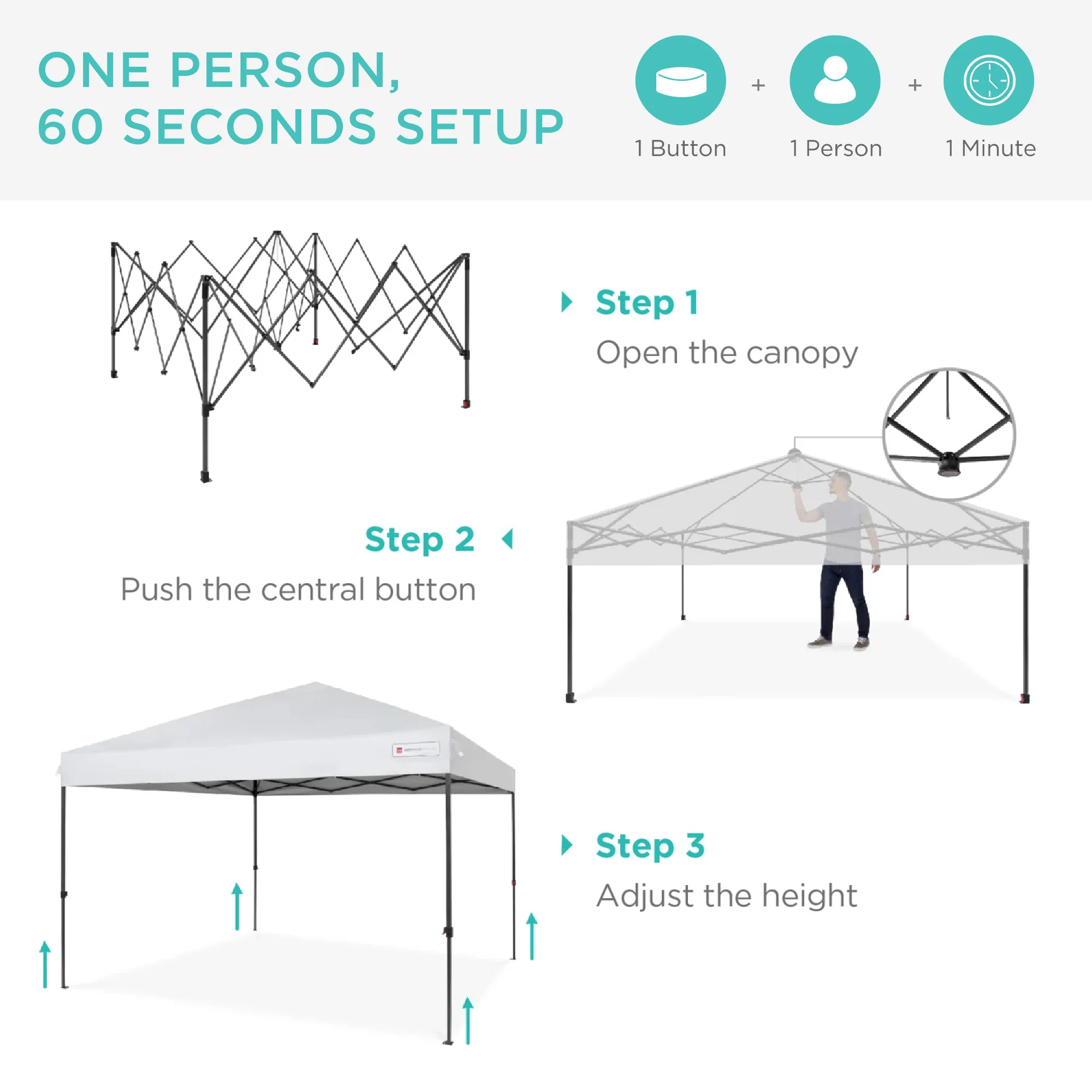 One-Person Setup Instant Pop Up Canopy w/ Case, 4 Weight Bags - 12x12ft - Image 90