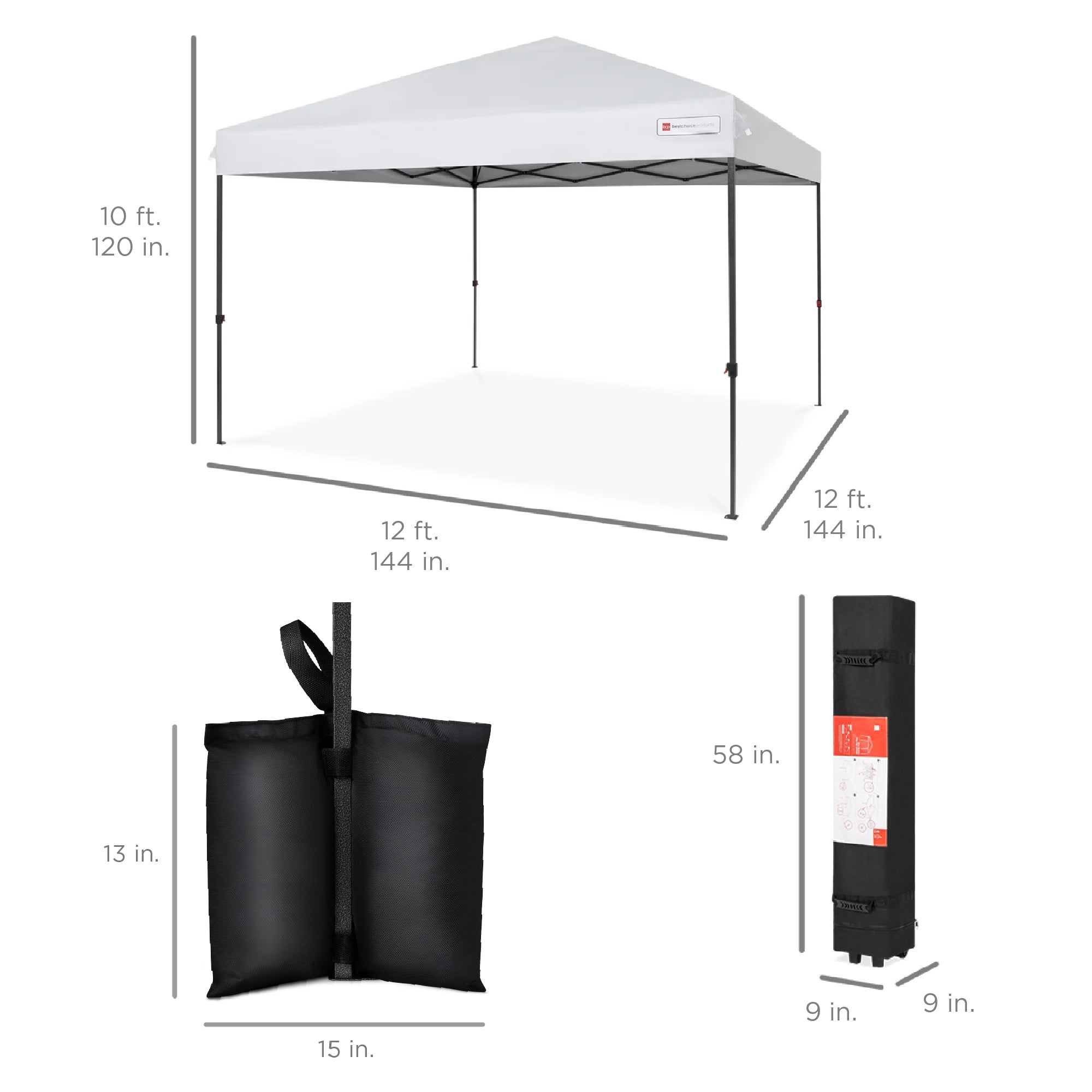One-Person Setup Instant Pop Up Canopy w/ Case, 4 Weight Bags - 12x12ft - Image 96