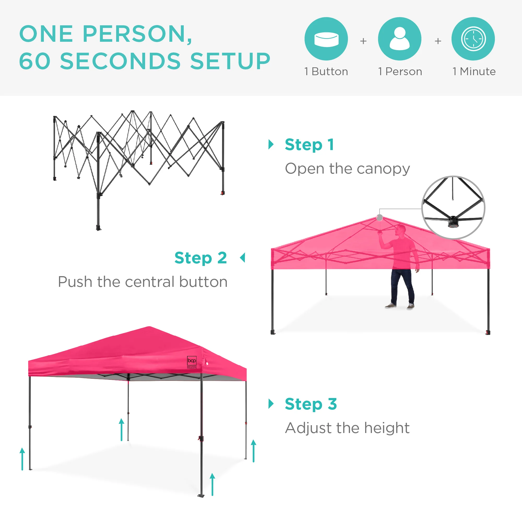 One-Person Setup Instant Pop Up Canopy w/ Case, 4 Weight Bags - 8x8ft - Image 122