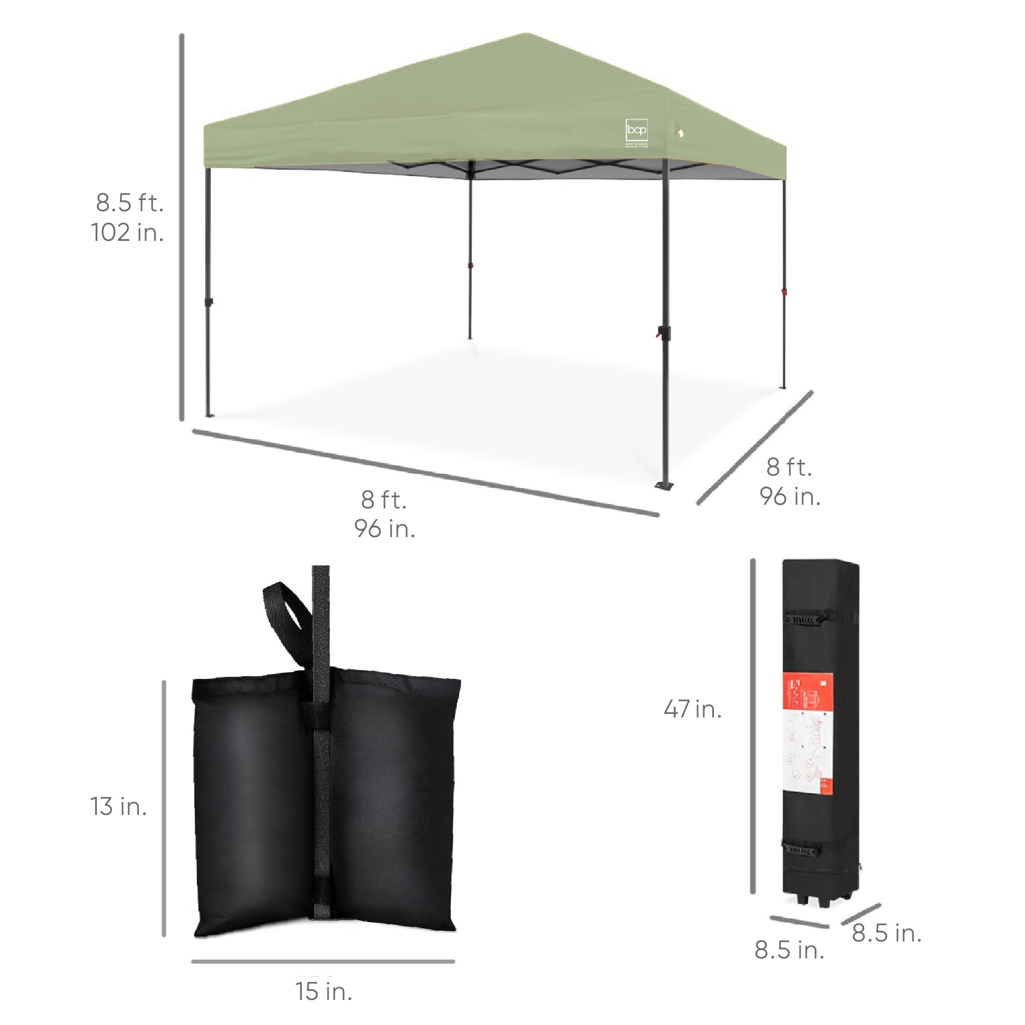 One-Person Setup Instant Pop Up Canopy w/ Case, 4 Weight Bags - 8x8ft - Image 160