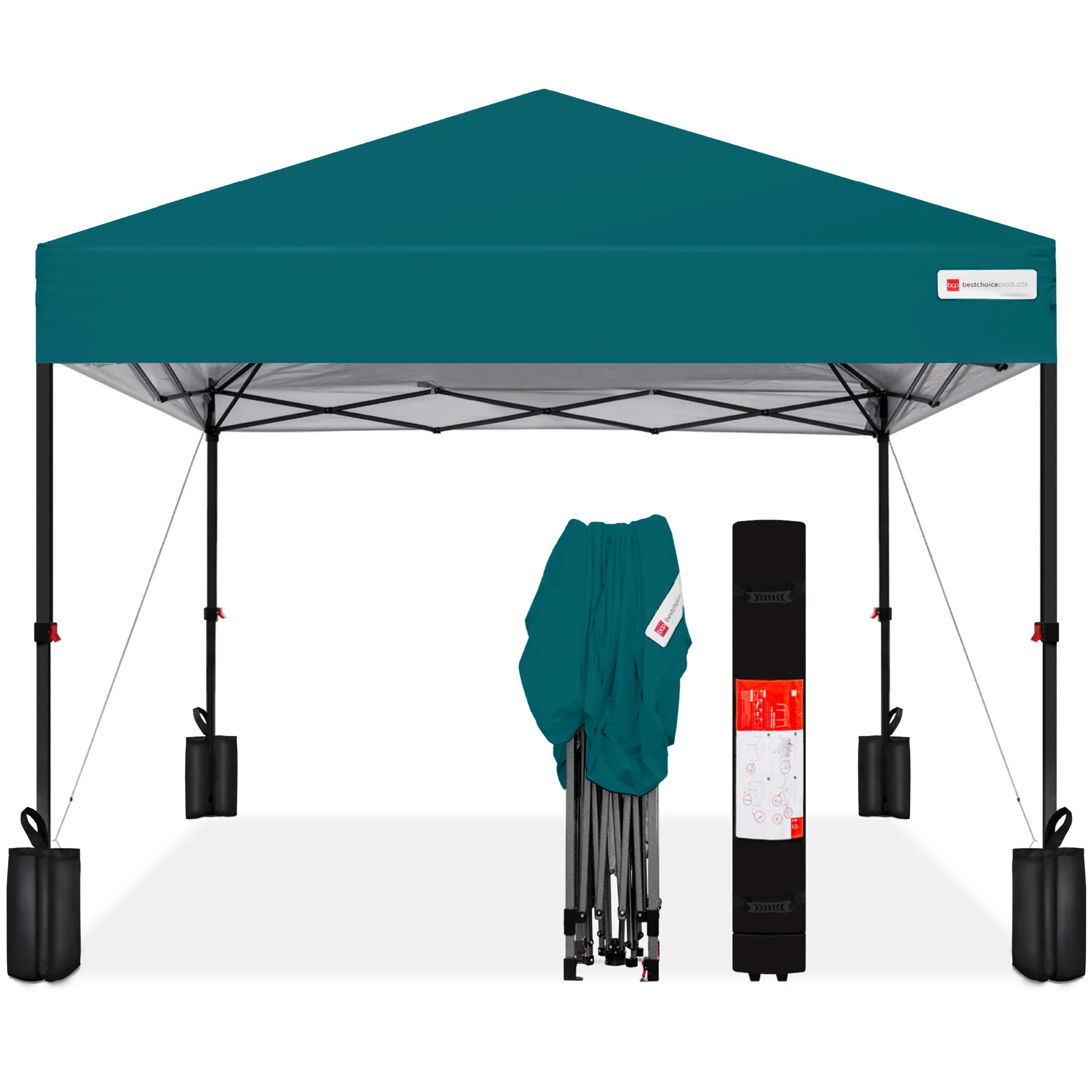 One-Person Setup Instant Pop Up Canopy w/ Case, 4 Weight Bags - 8x8ft - Image 201