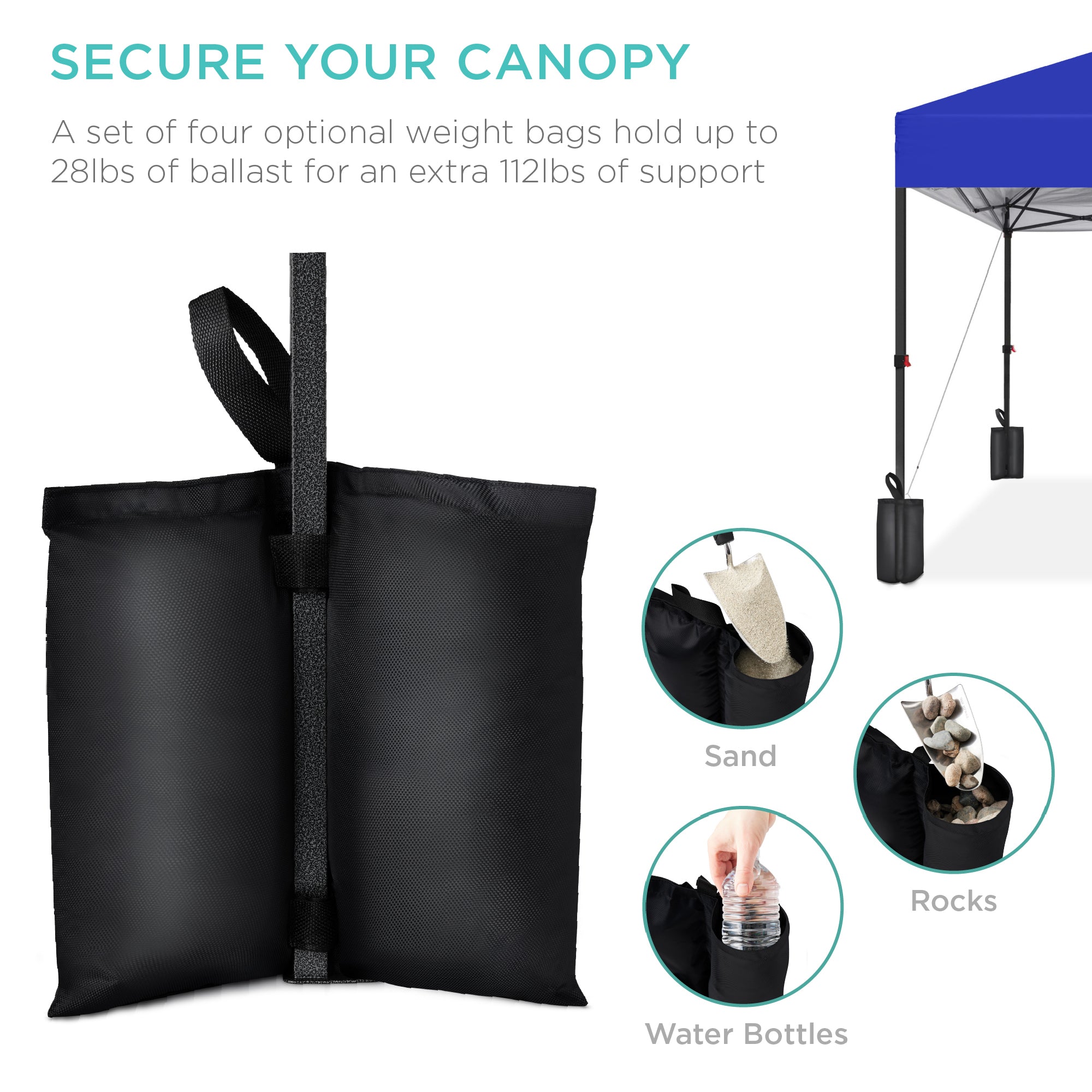 One-Person Setup Instant Pop Up Canopy w/ Case, 4 Weight Bags - 8x8ft - Image 213