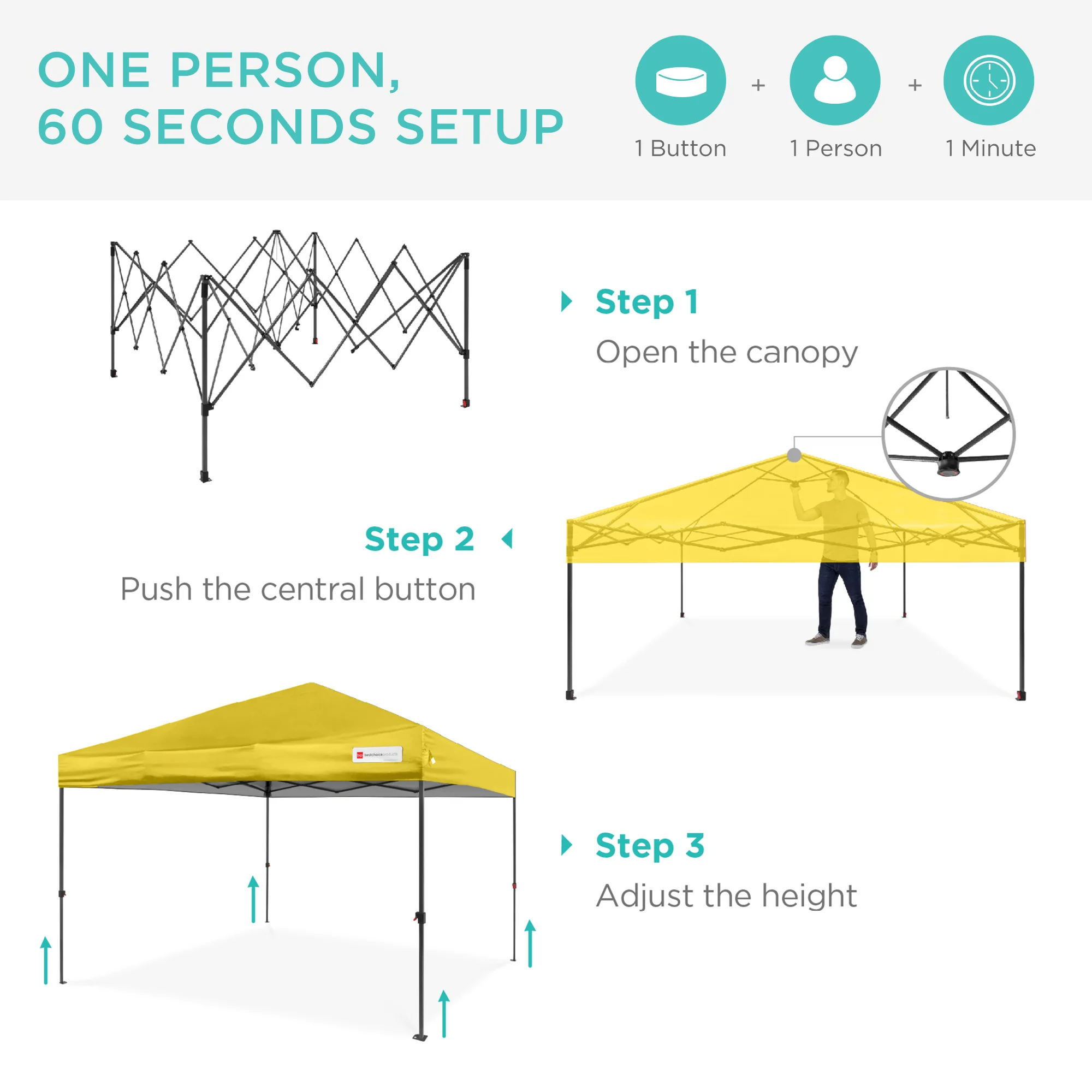 One-Person Setup Instant Pop Up Canopy w/ Case, 4 Weight Bags - 8x8ft - Image 218