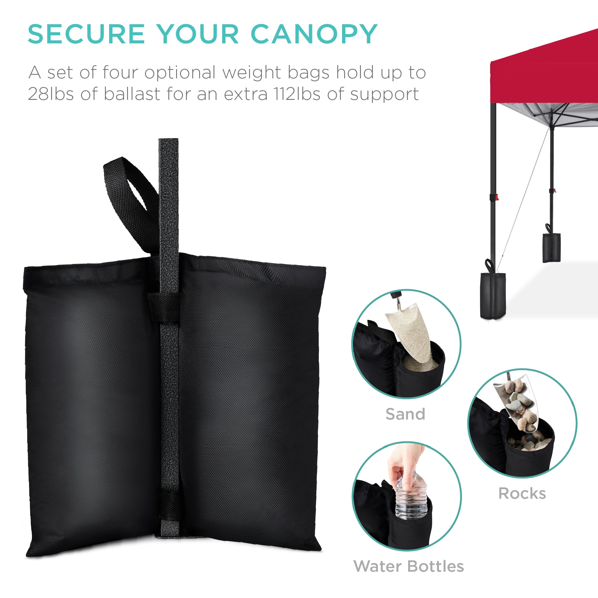 One-Person Setup Instant Pop Up Canopy w/ Case, 4 Weight Bags - 8x8ft - Image 29