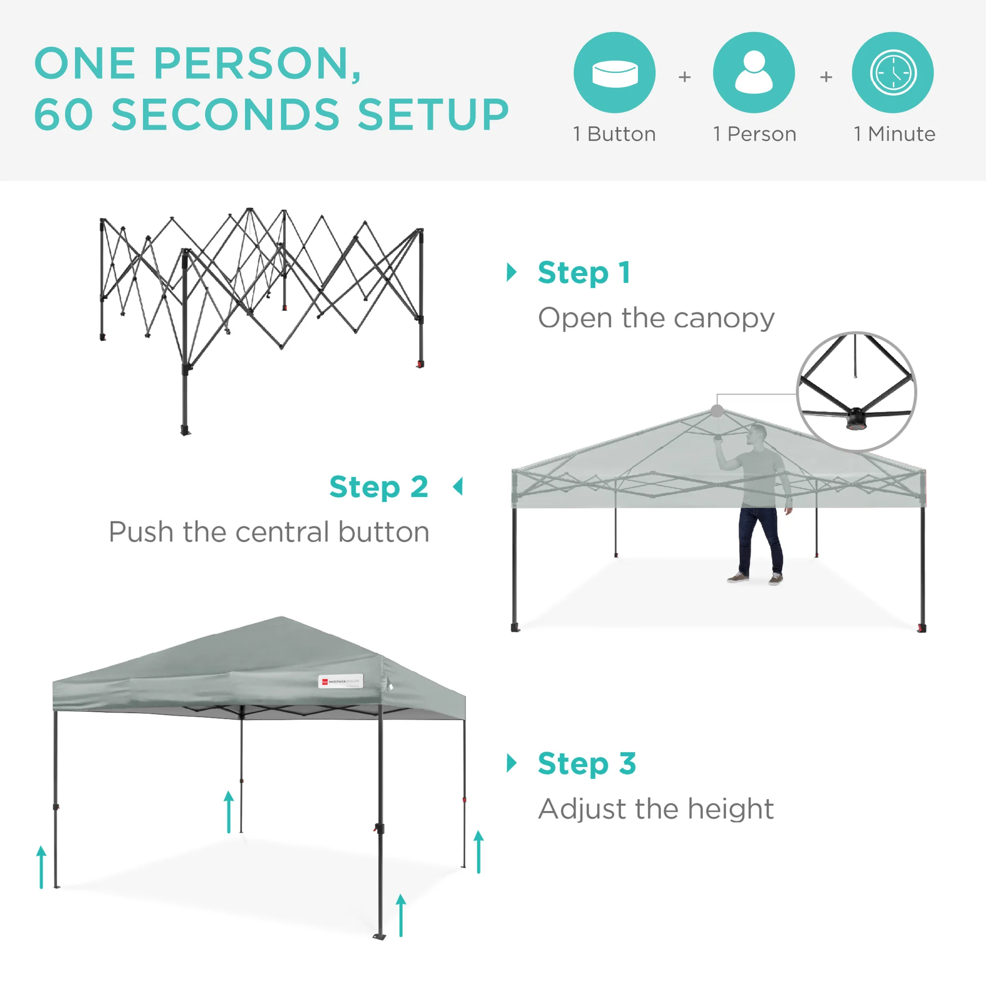 One-Person Setup Instant Pop Up Canopy w/ Case, 4 Weight Bags - 8x8ft - Image 34
