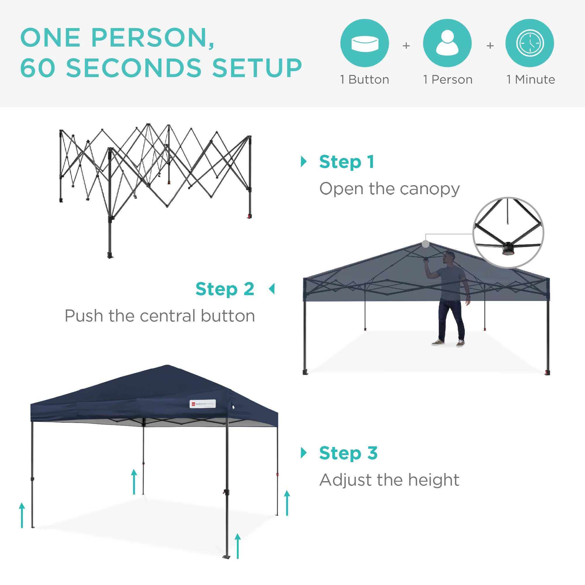 One-Person Setup Instant Pop Up Canopy w/ Case, 4 Weight Bags - 8x8ft - Image 50