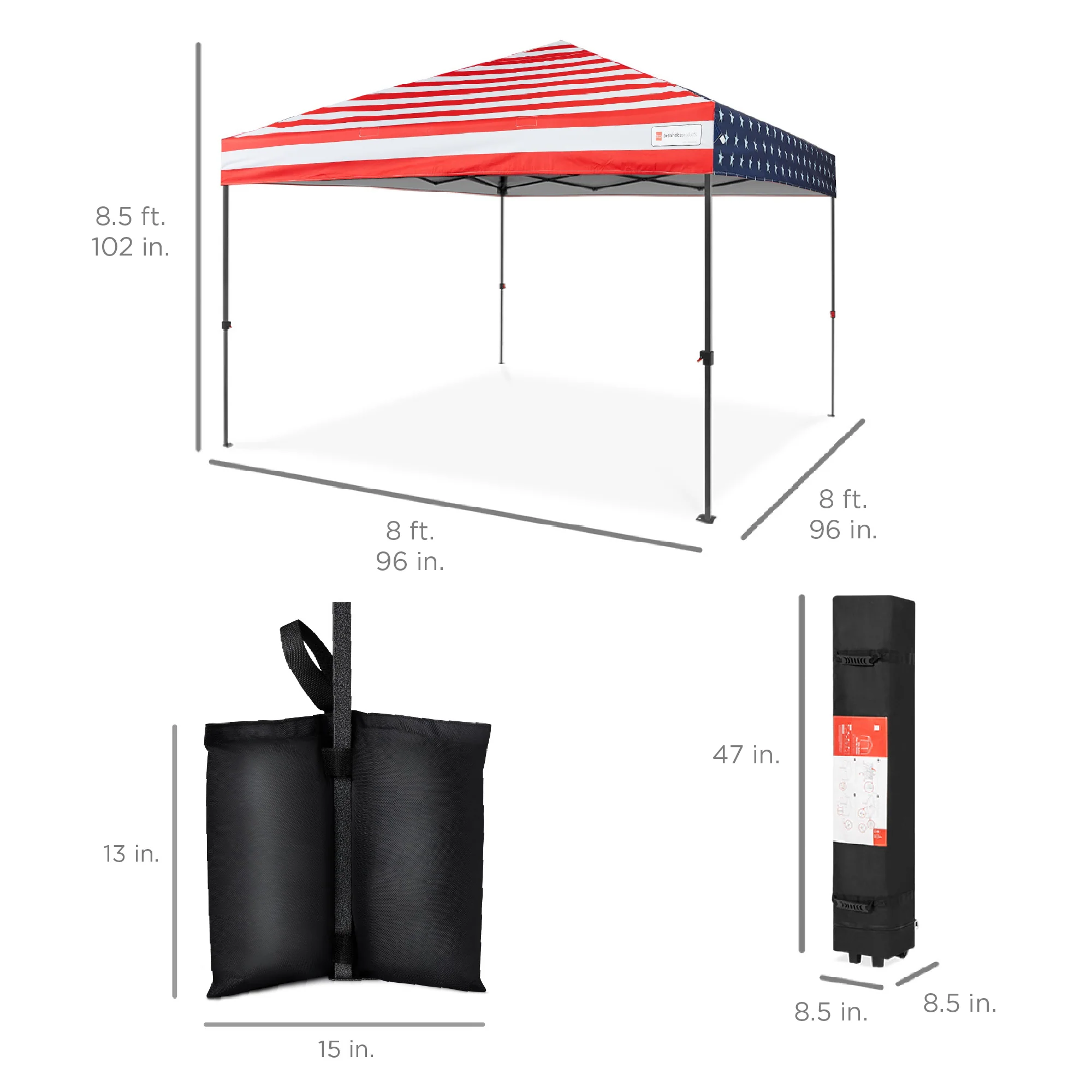 One-Person Setup Instant Pop Up Canopy w/ Case, 4 Weight Bags - 8x8ft - Image 6
