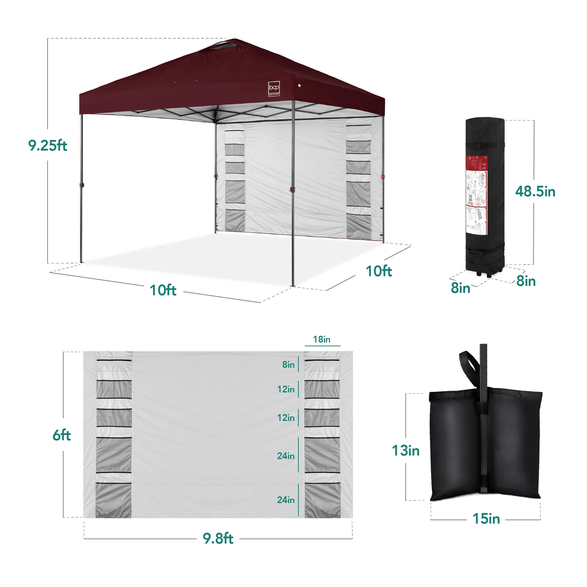One-Person Setup Instant Pop Up Canopy w/ Side Wall, Carrying Case - 10x10ft - Image 144