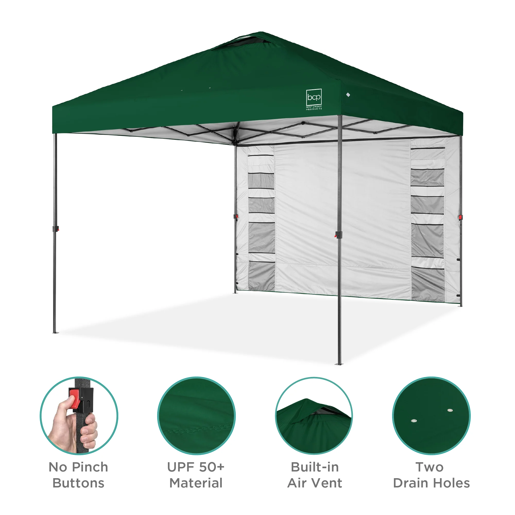 One-Person Setup Instant Pop Up Canopy w/ Side Wall, Carrying Case - 10x10ft - Image 172