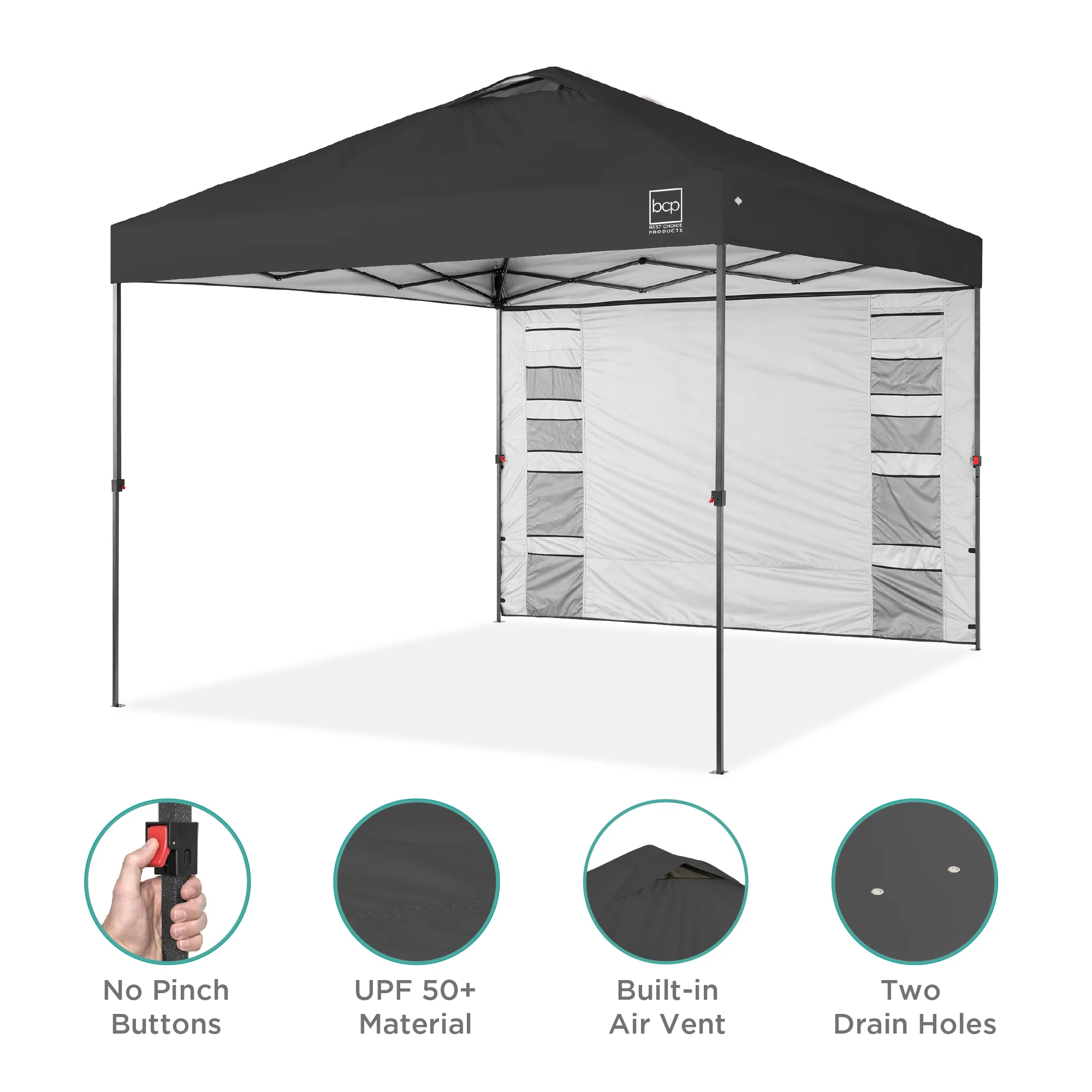 One-Person Setup Instant Pop Up Canopy w/ Side Wall, Carrying Case - 10x10ft - Image 195