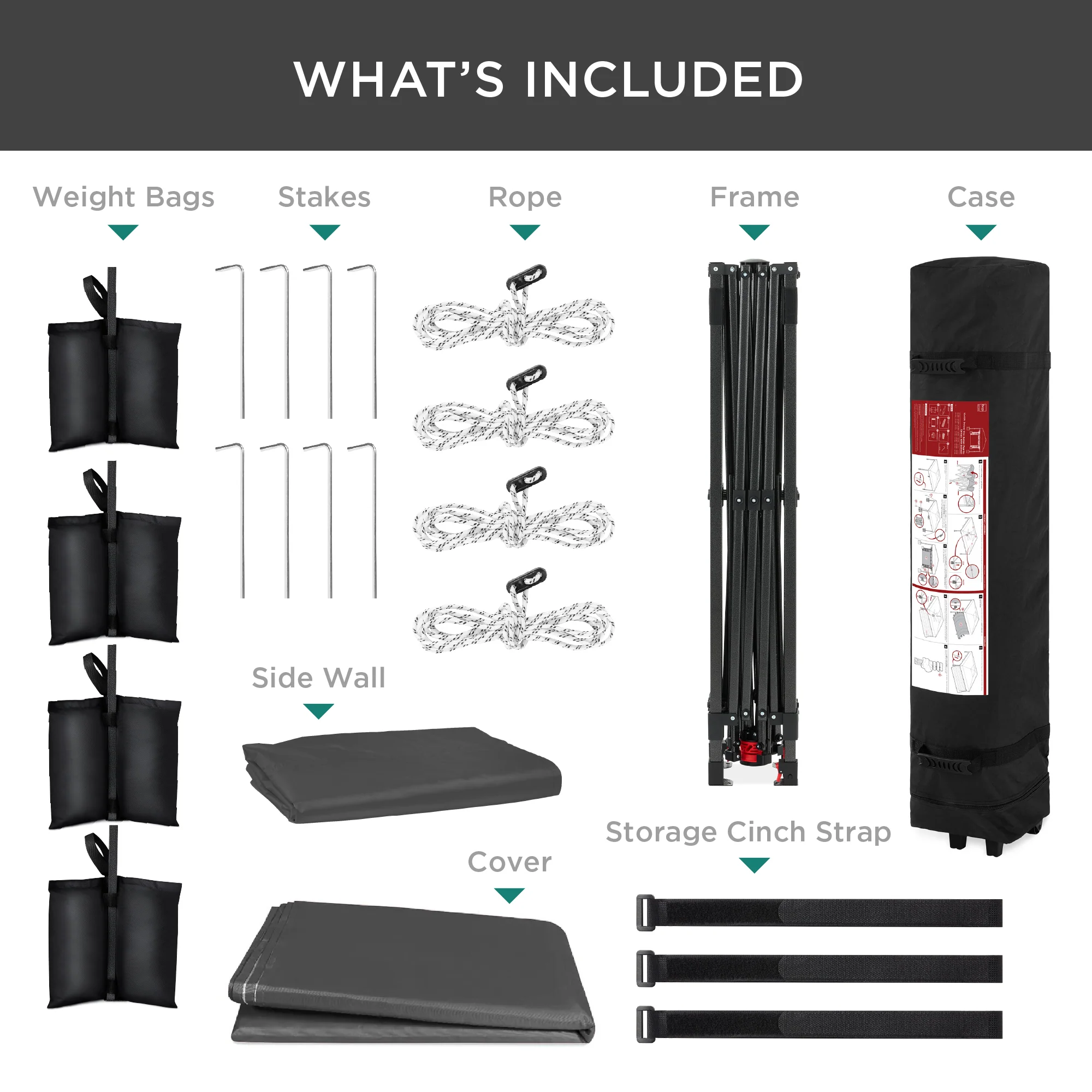 One-Person Setup Instant Pop Up Canopy w/ Side Wall, Carrying Case - 10x10ft - Image 198