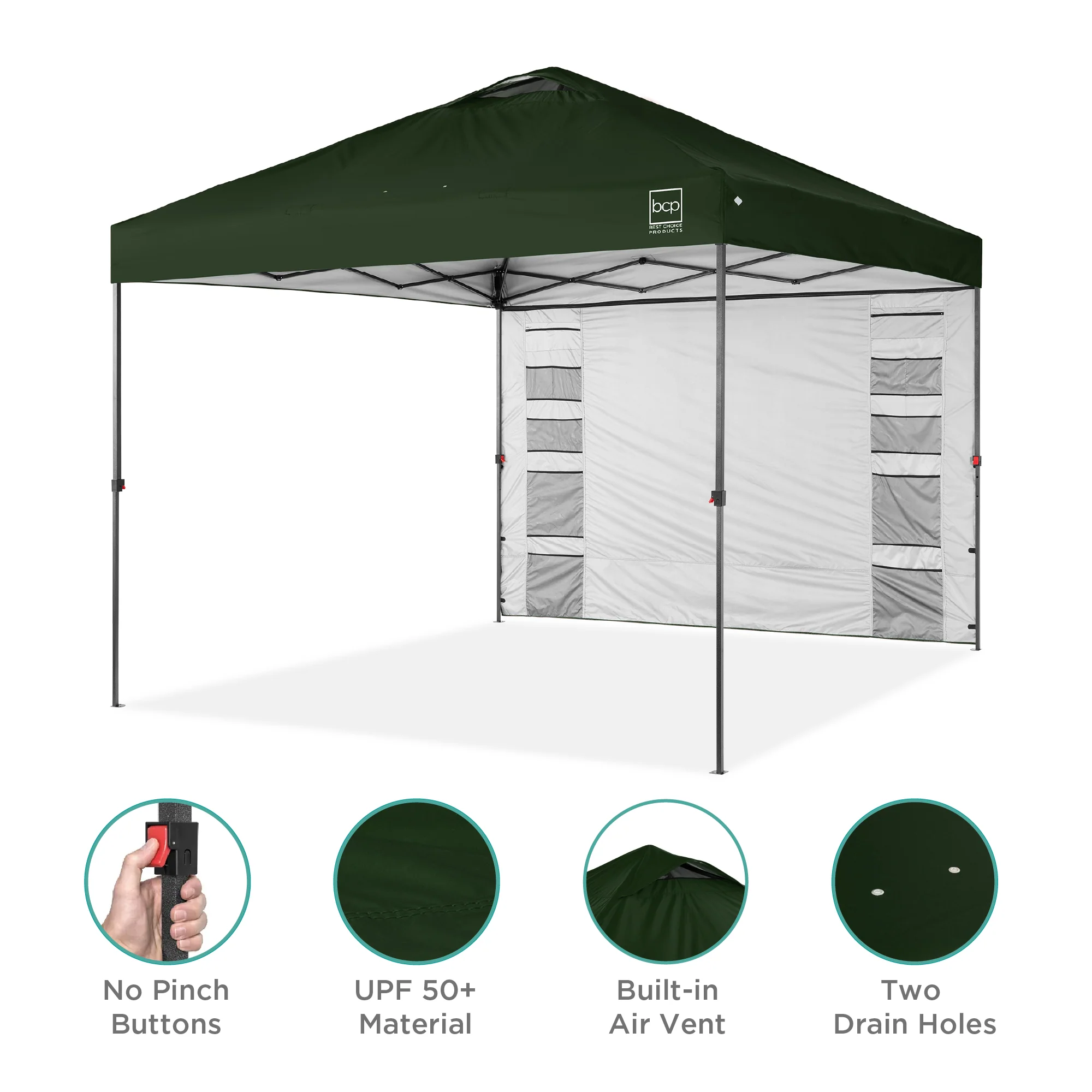 One-Person Setup Instant Pop Up Canopy w/ Side Wall, Carrying Case - 10x10ft - Image 20