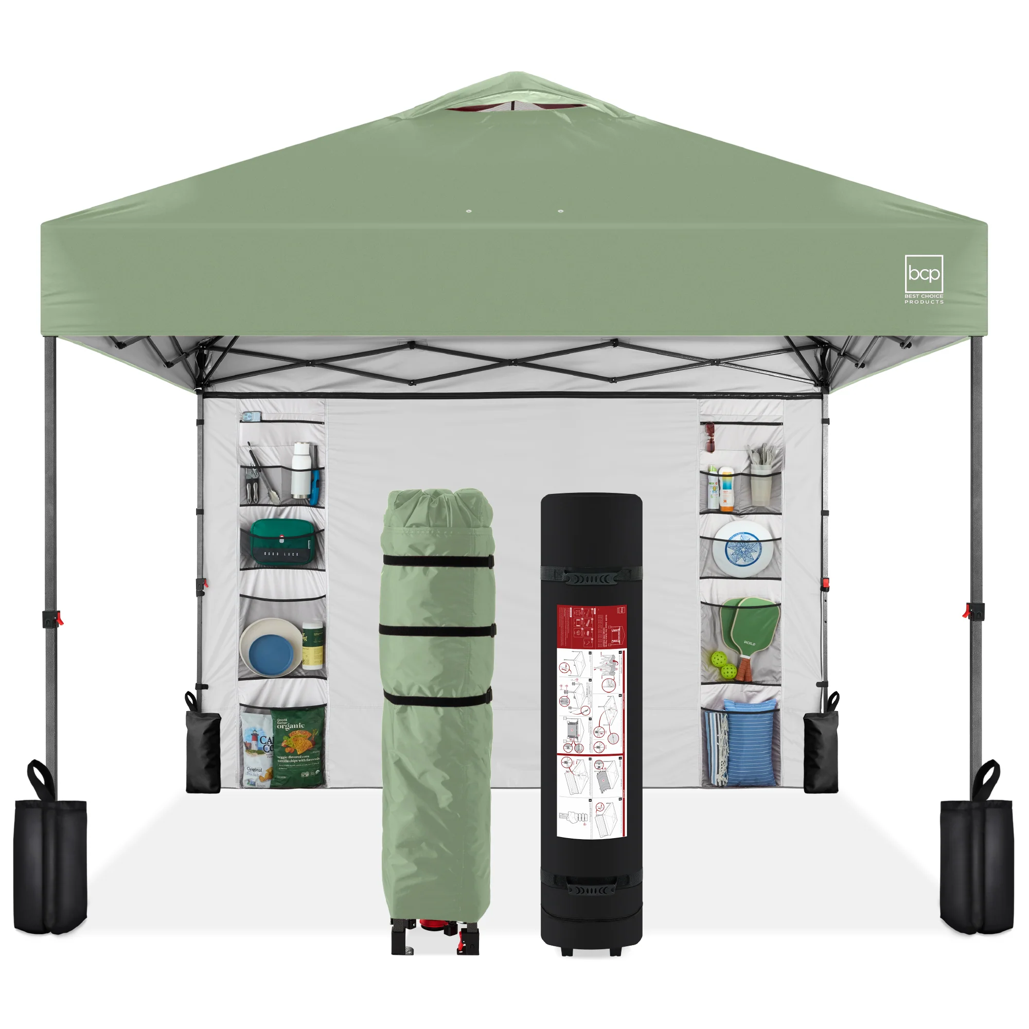 One-Person Setup Instant Pop Up Canopy w/ Side Wall, Carrying Case - 10x10ft - Image 200