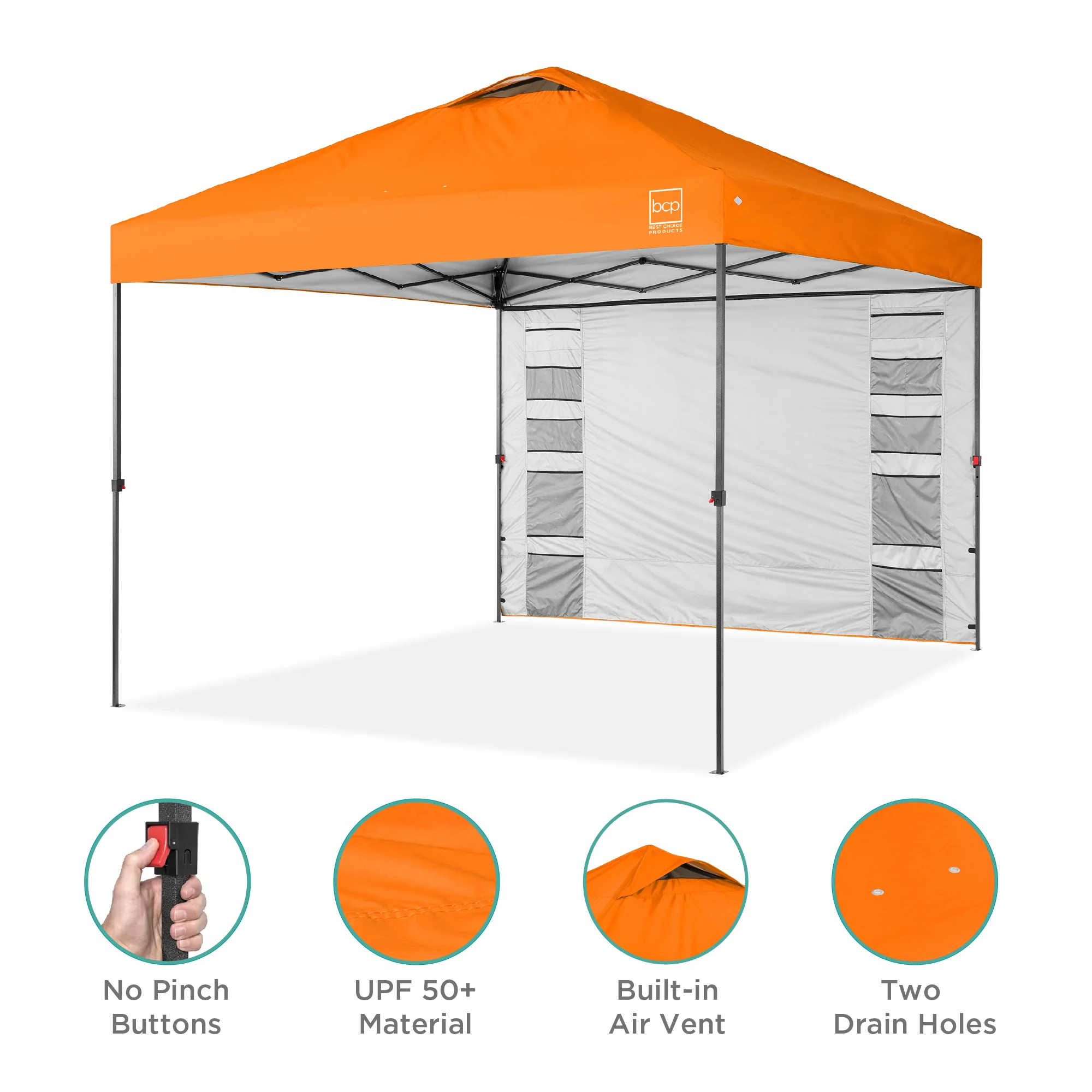One-Person Setup Instant Pop Up Canopy w/ Side Wall, Carrying Case - 10x10ft - Image 44