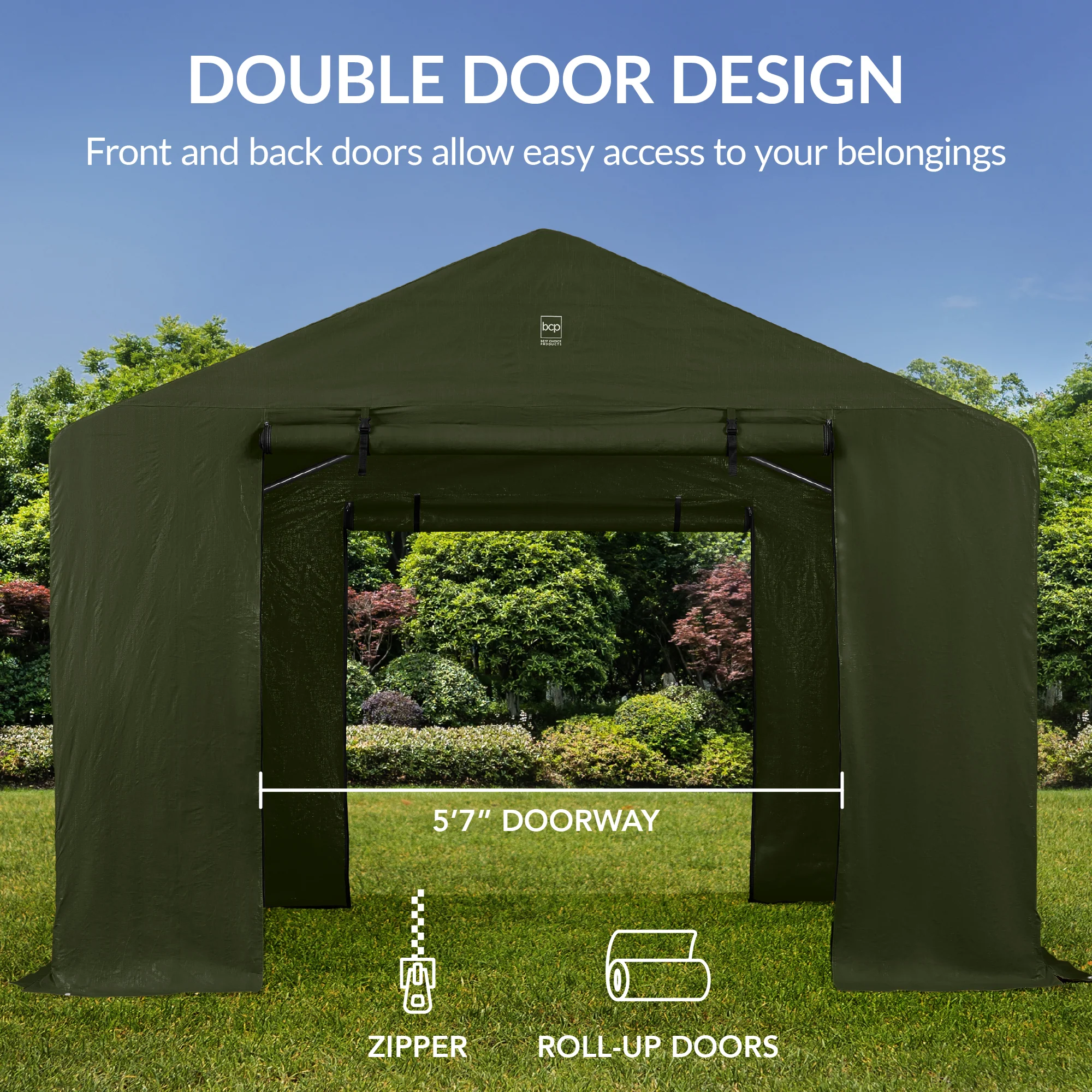 Outdoor Fabric Storage Shed w/ Metal Frame, Dual Zipper Doors - 10x8ft - Image 20