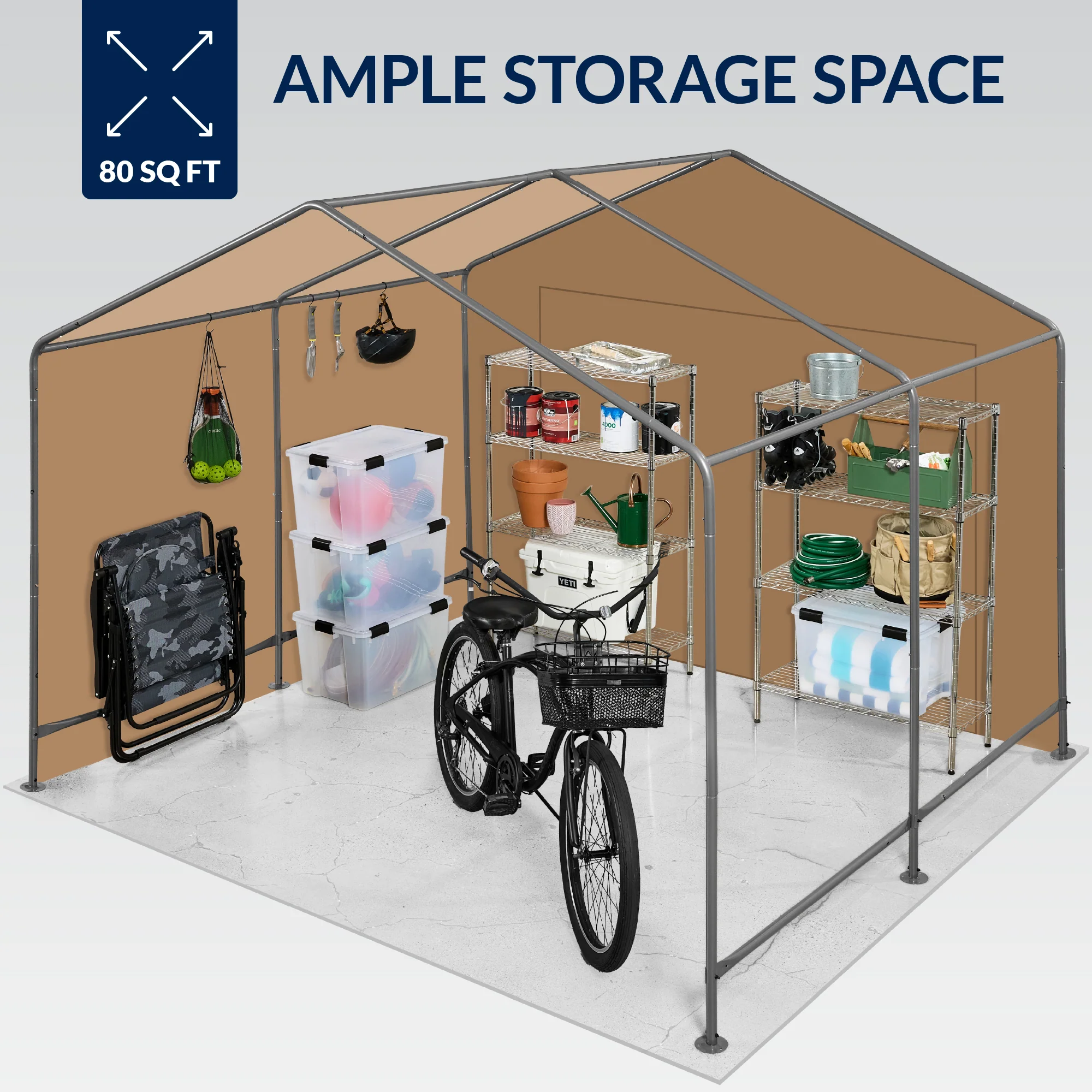 Outdoor Fabric Storage Shed w/ Metal Frame, Dual Zipper Doors - 10x8ft - Image 3